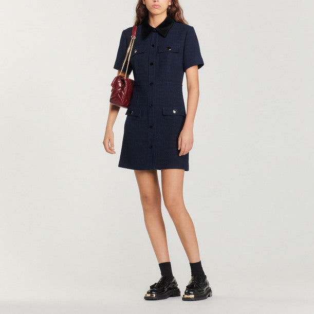 Robe courte en tweed à col velours Sandro seconde main