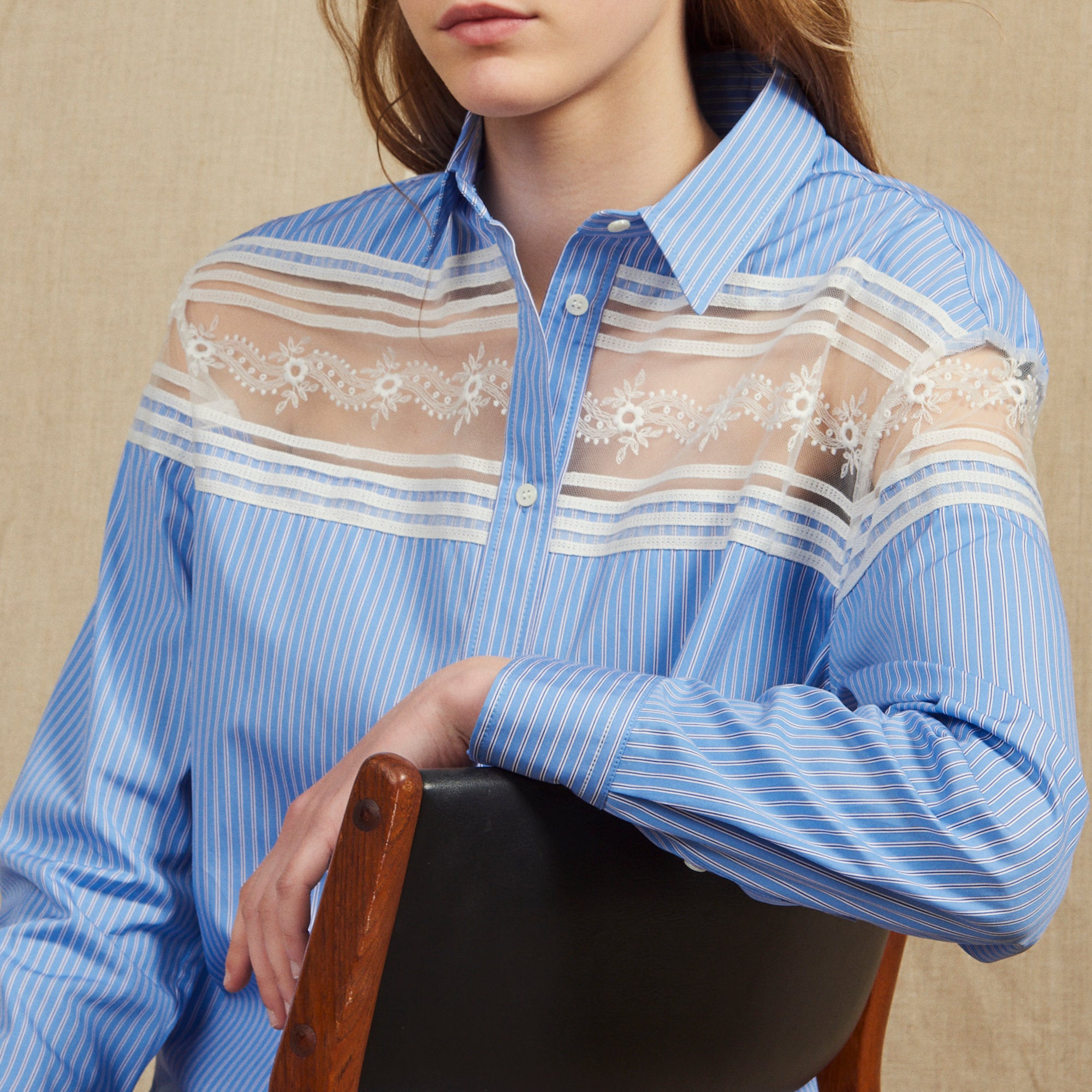 Chemise rayée à insertion de dentelle Sandro seconde main