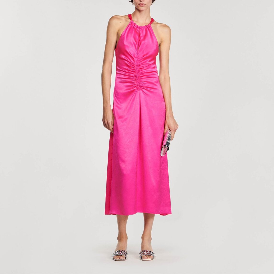 Robe longue satinée froncée Sandro seconde main