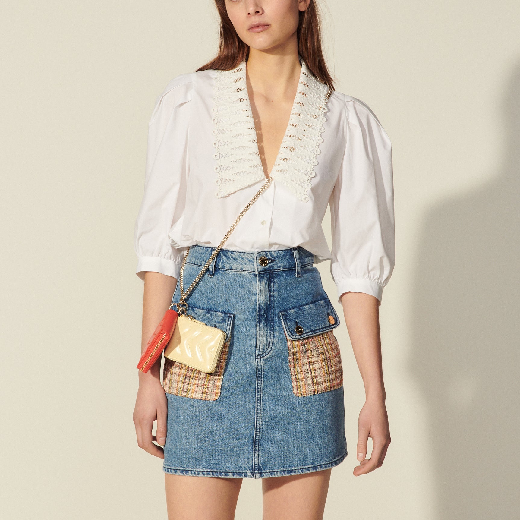 Jupe en Jean avec poches en tweed Sandro seconde main