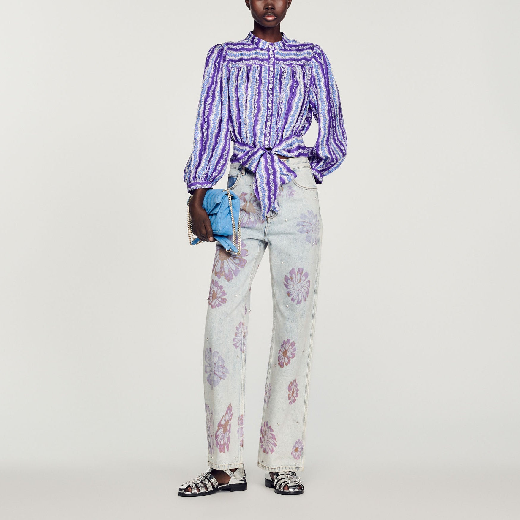 Chemise courte en soie imprimé fleuri Sandro seconde main