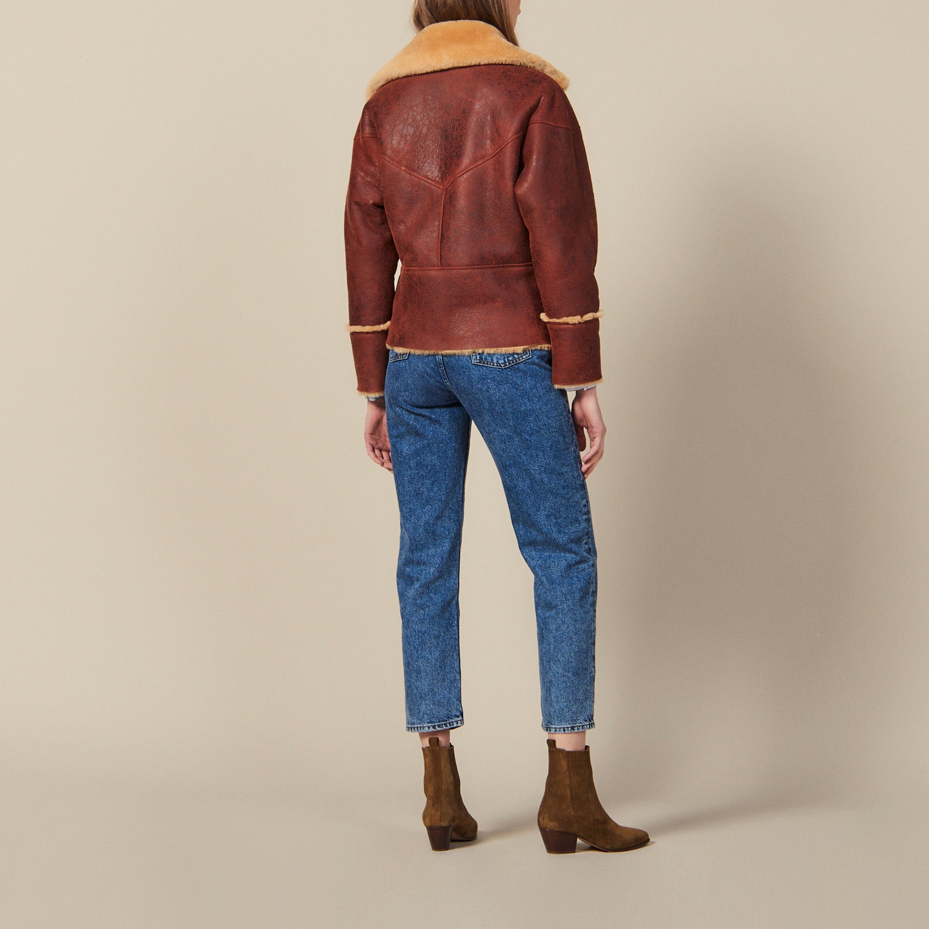 Bombardier en peau lainée bicolore Sandro seconde main