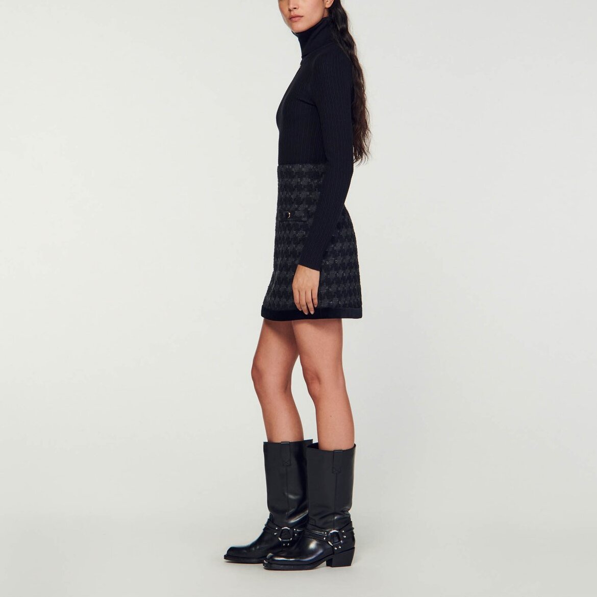 Jupe courte en tweed pied-de-coq Sandro seconde main