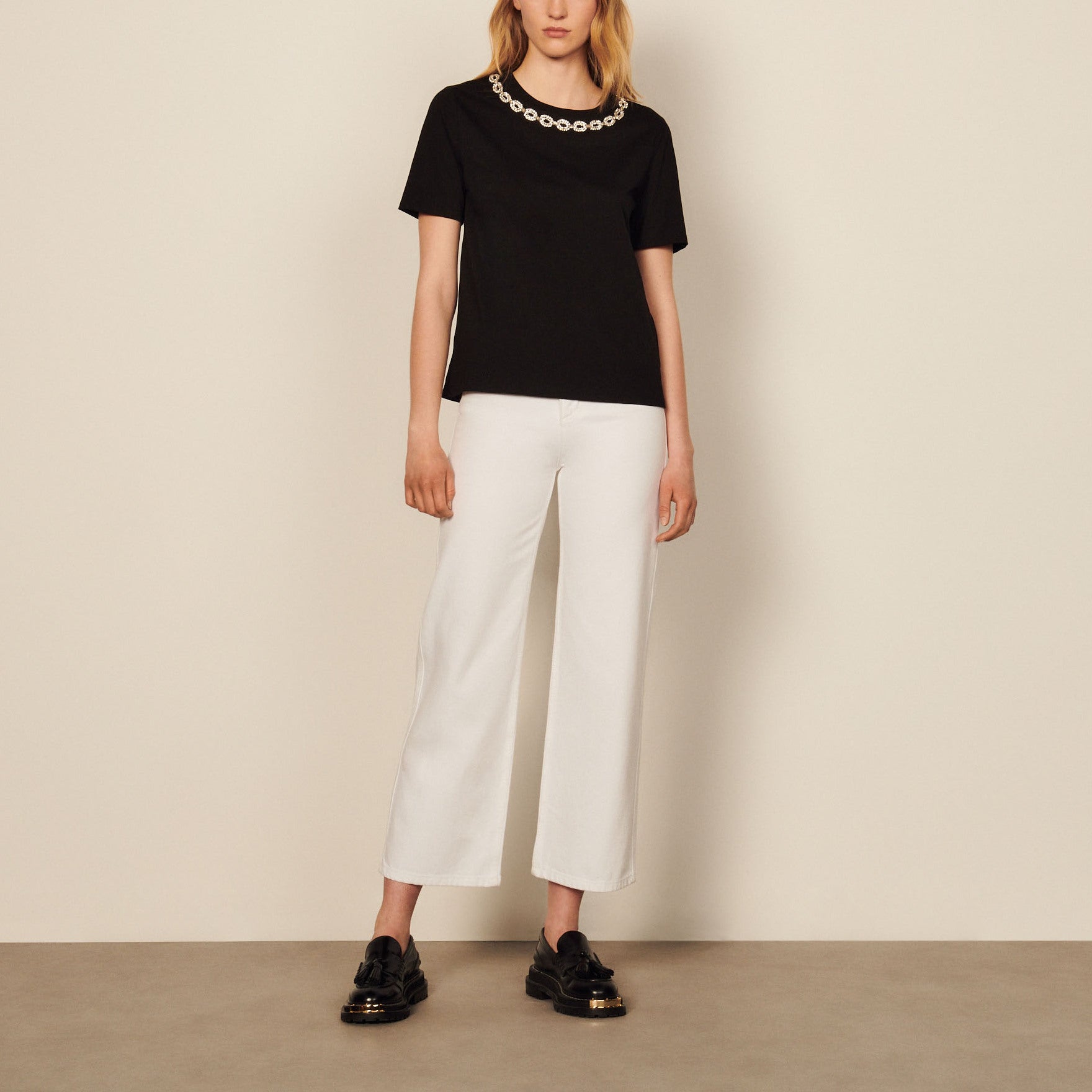 T-shirt en coton biologique à col bijou Sandro seconde main