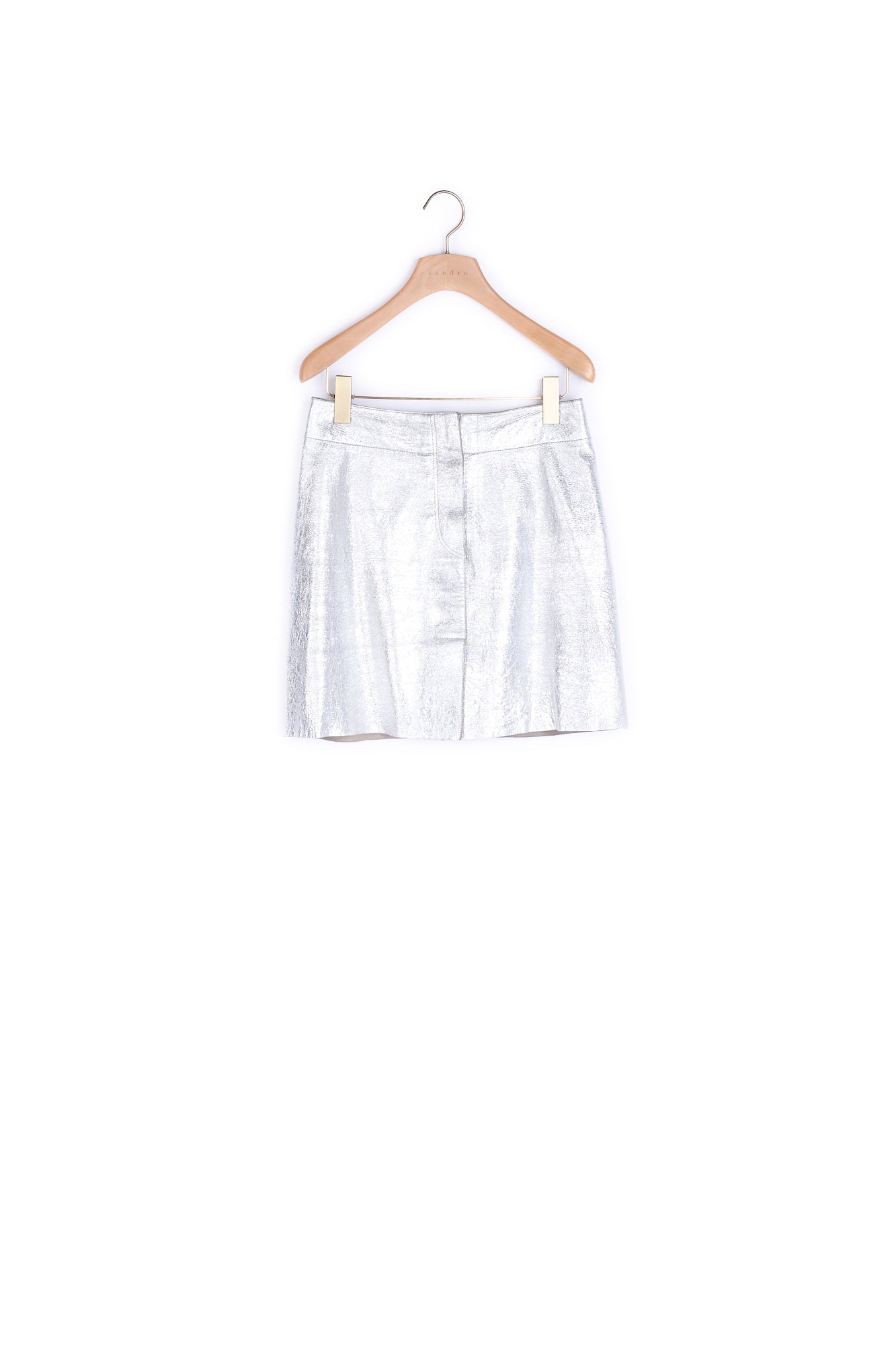 Jupe courte en cuir argenté Sandro seconde main