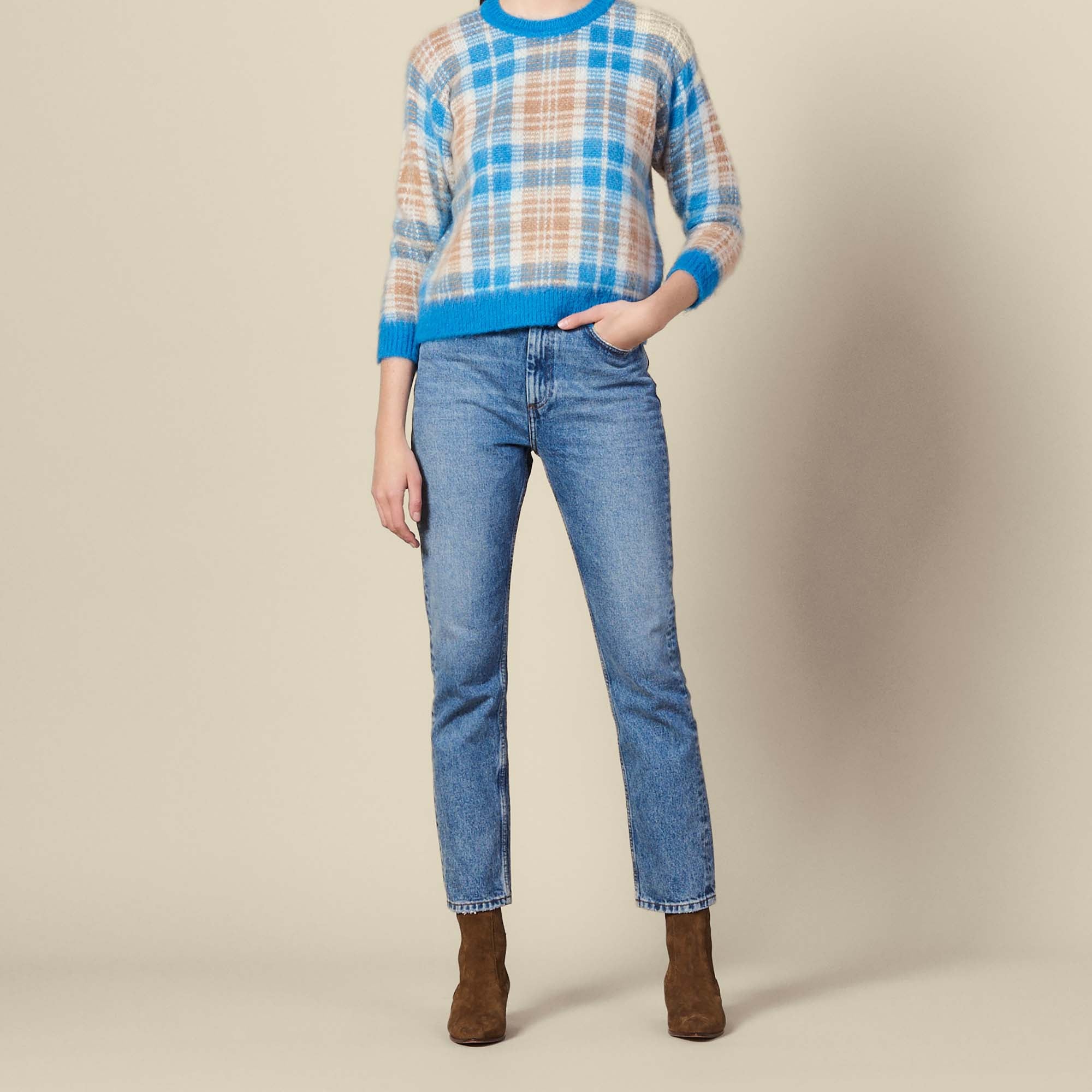 Pull effet poilu en jacquard carreaux Sandro seconde main