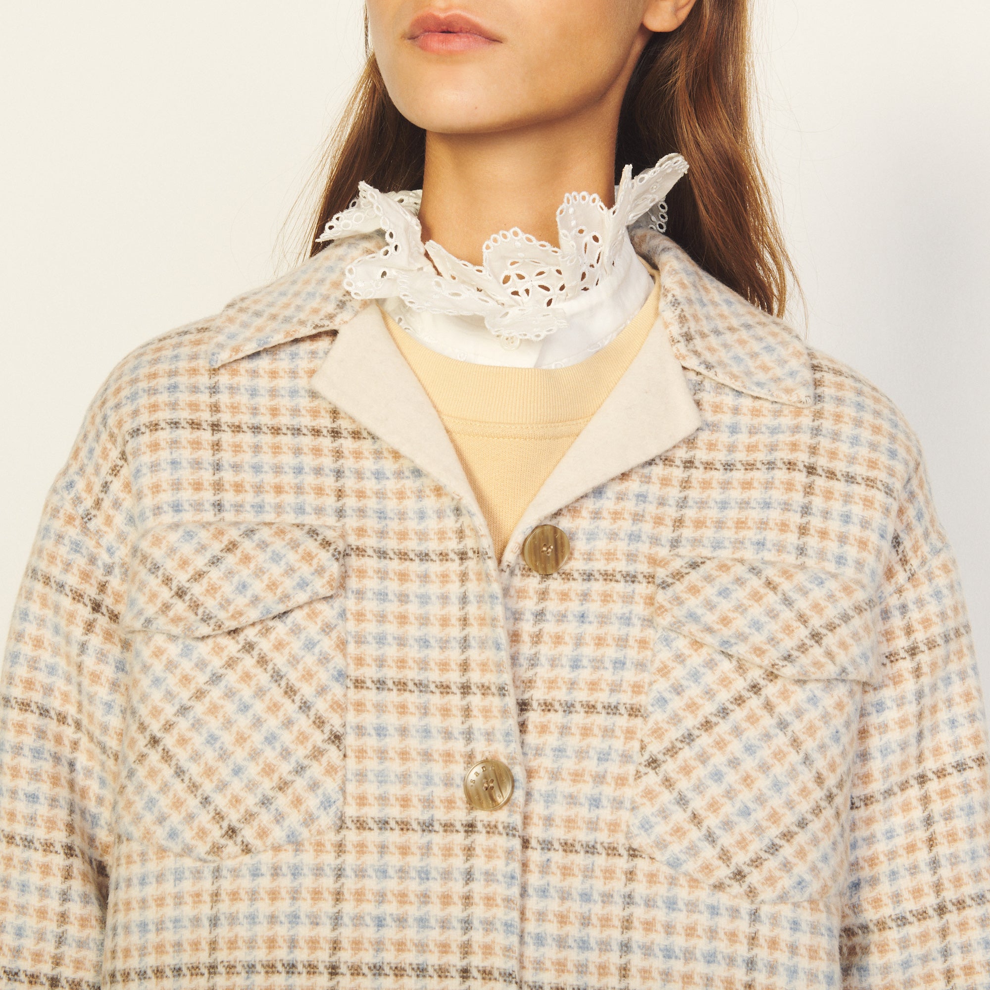 Manteau sur Chemise frangé en laine Sandro seconde main