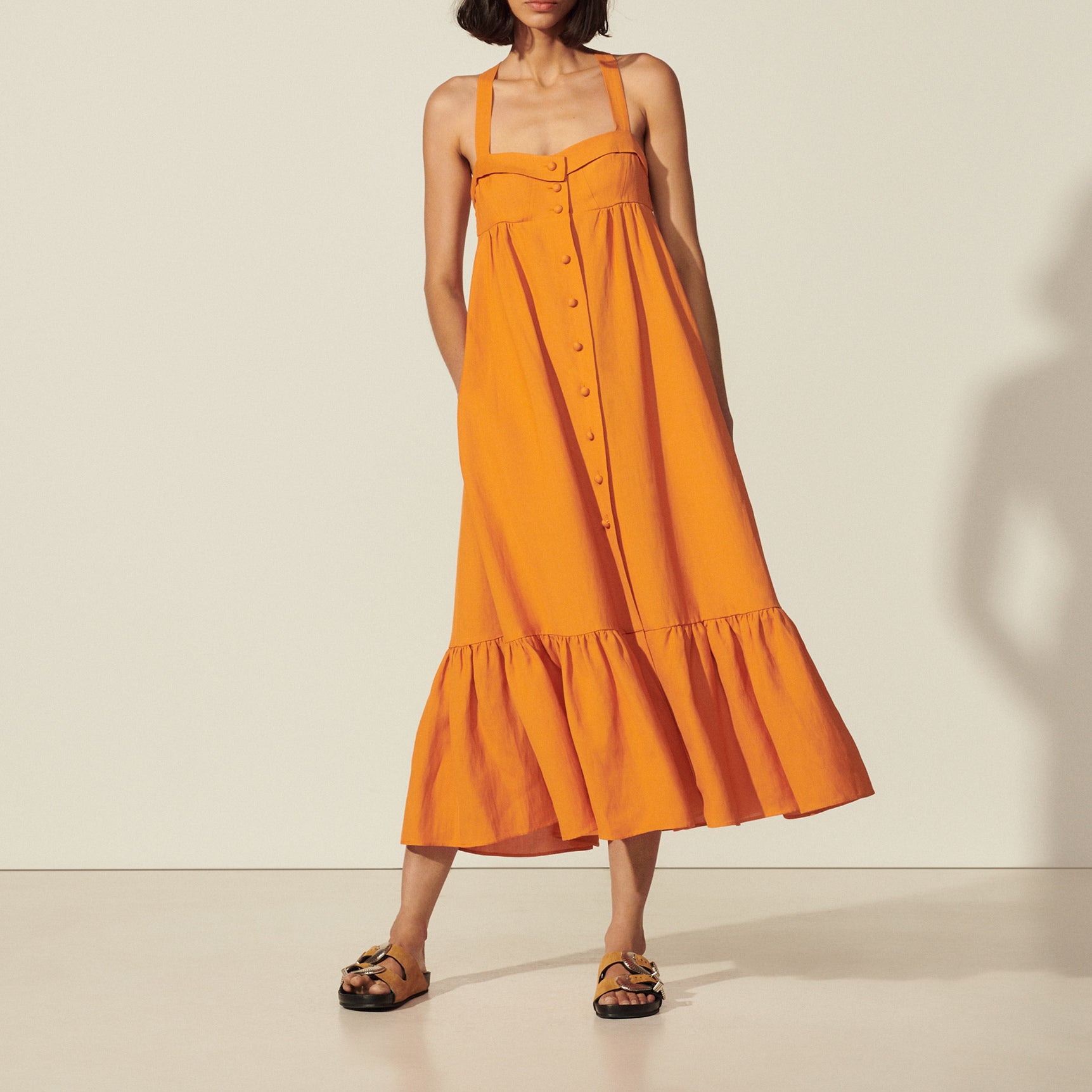 Robe longue boutonnée à bretelles Sandro seconde main