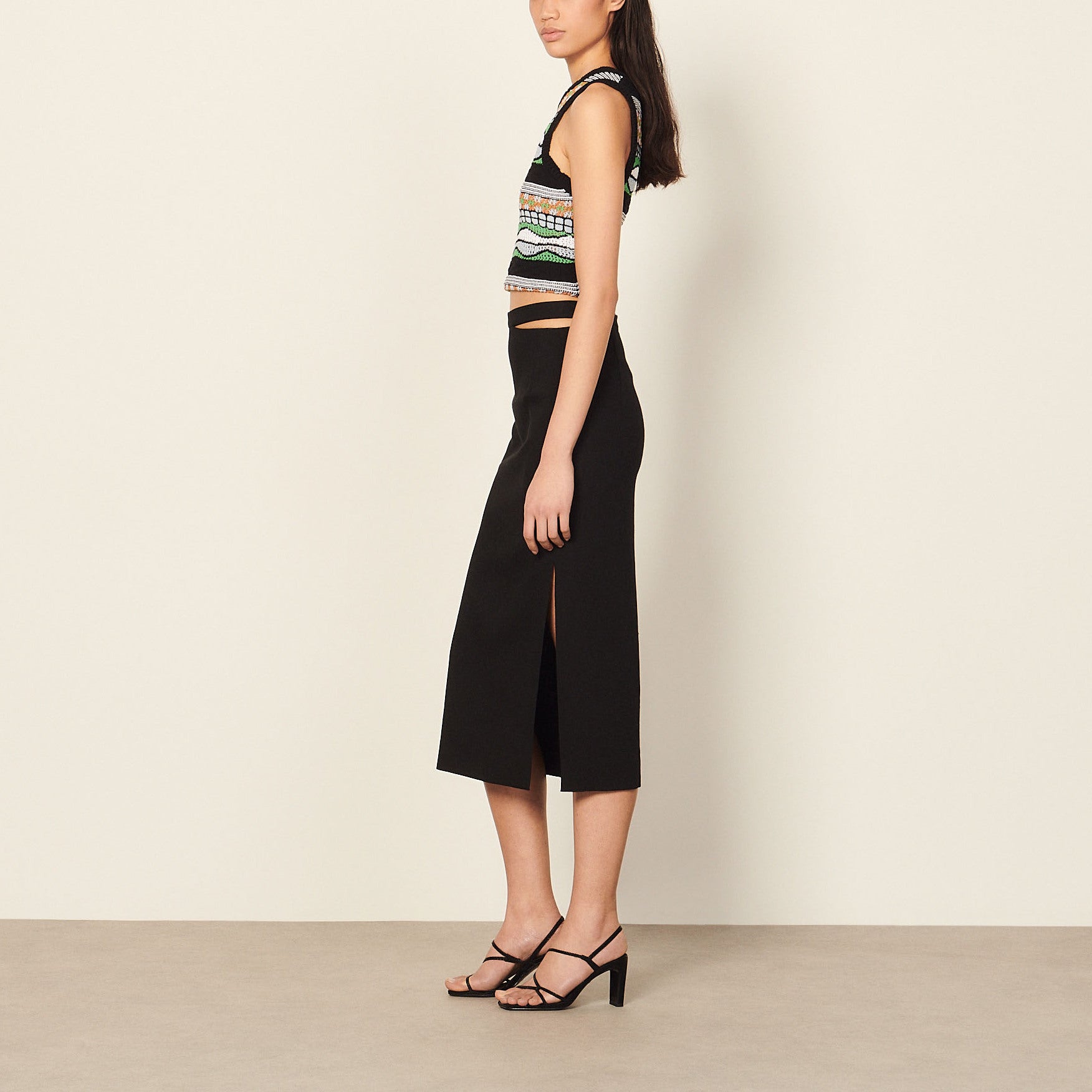 Jupe crayon midi à ceinture ajourée Sandro seconde main