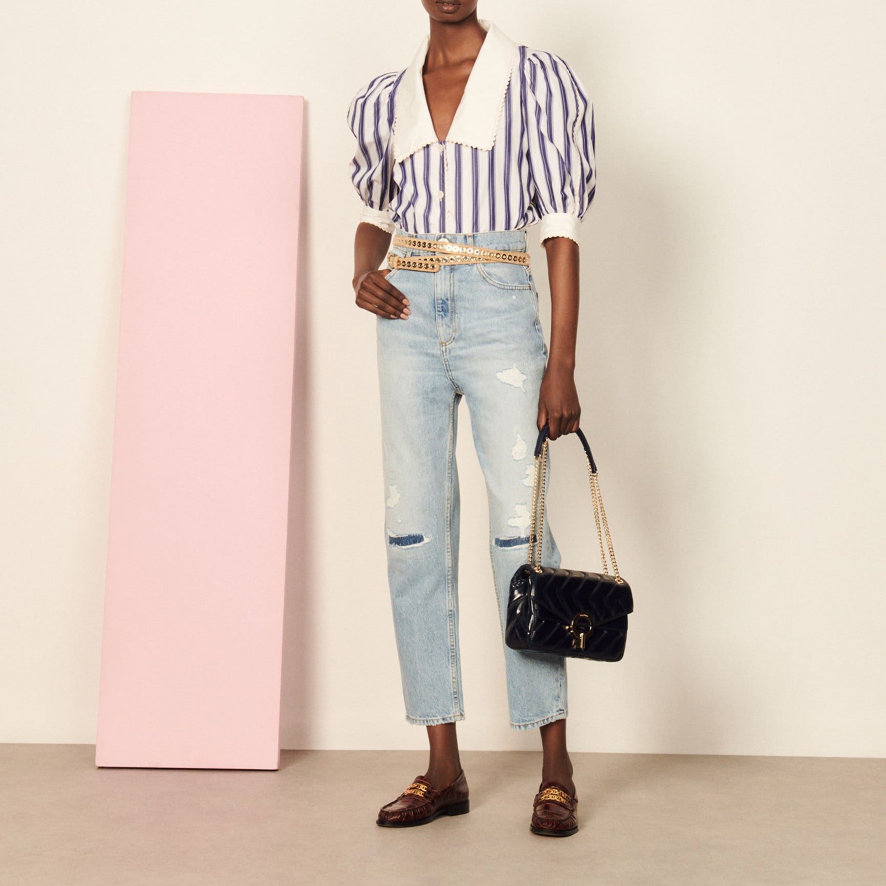 Chemise rayée à col oversize Sandro seconde main