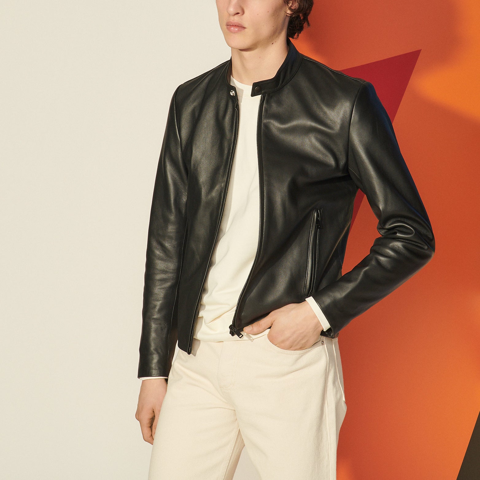 Blouson biker en cuir Sandro seconde main