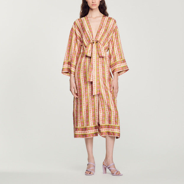 Robe caftan imprimé Flower Stripes Sandro seconde main