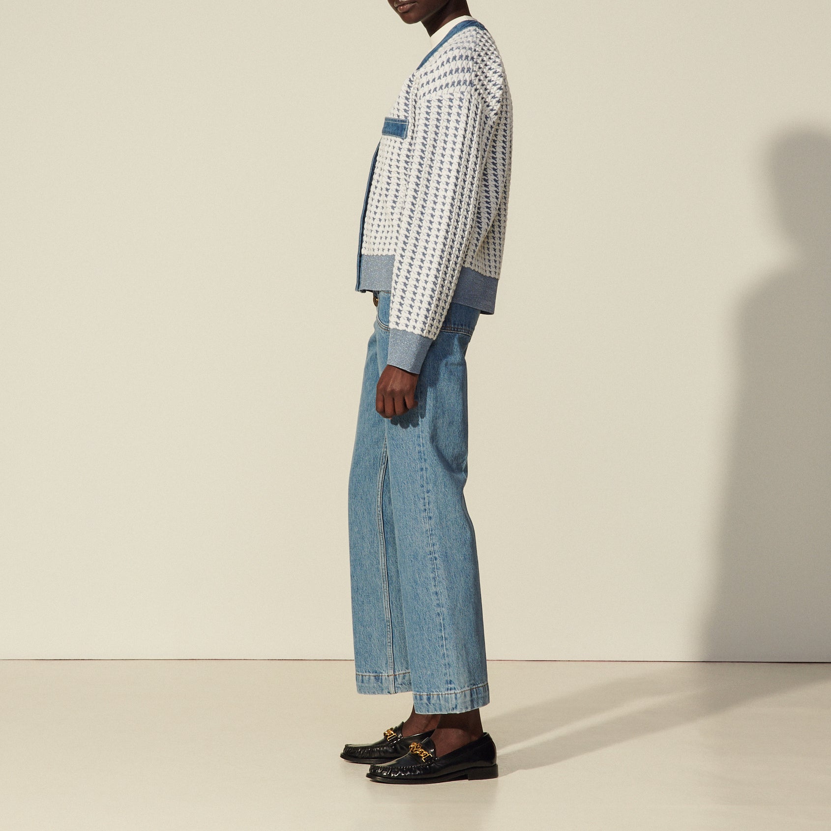 Cardigan court en tweed et Jean Sandro seconde main