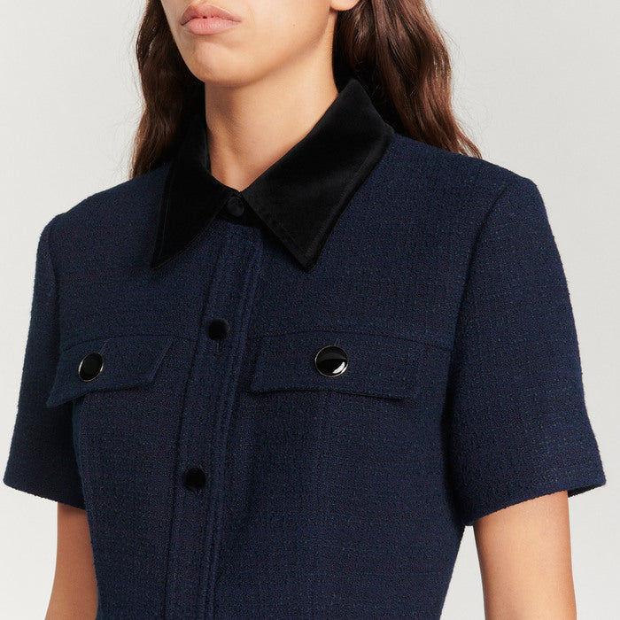 Robe courte en tweed à col velours Sandro seconde main