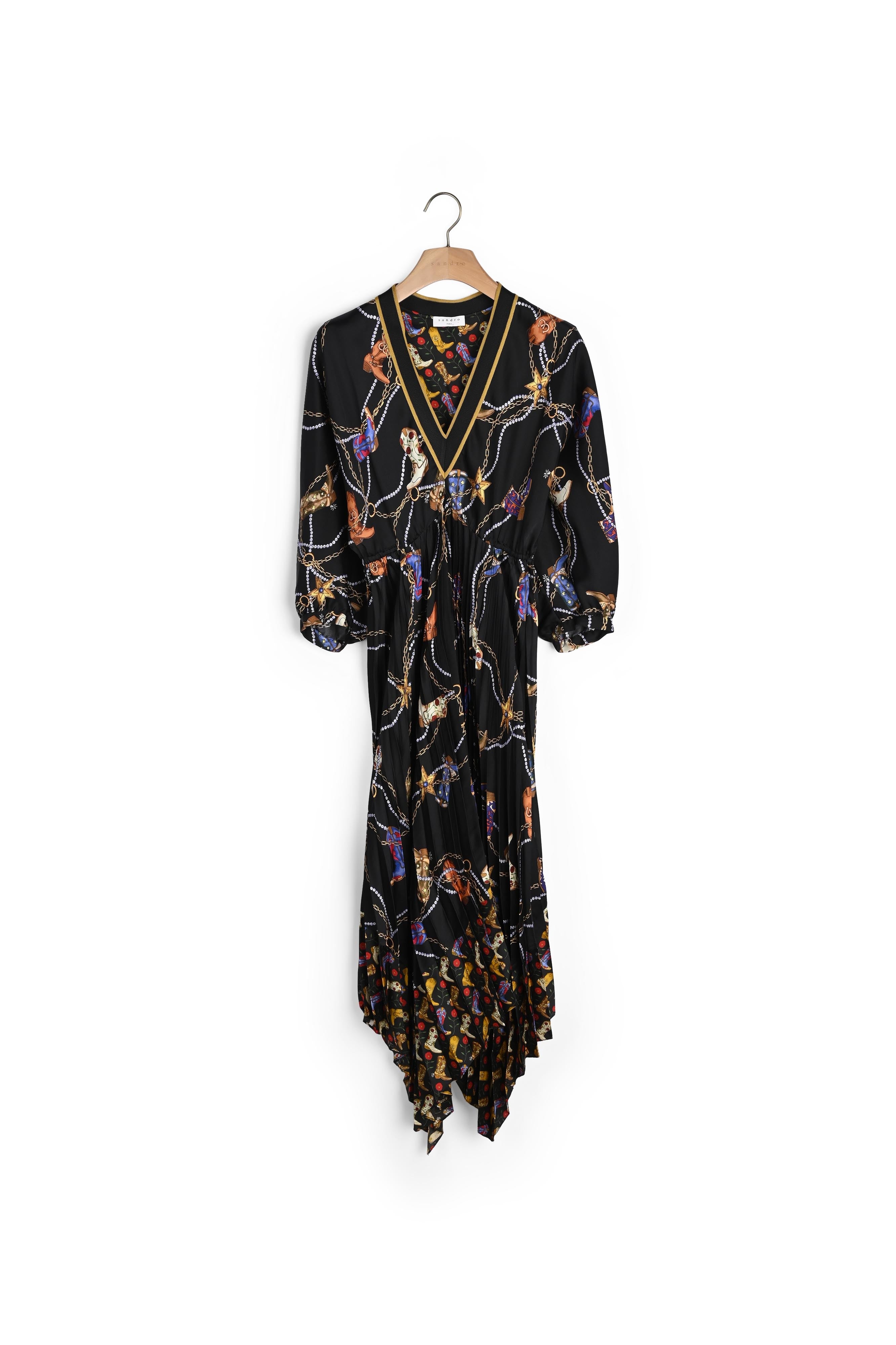 Robe longue en imprimé à jupe plissée Sandro seconde main