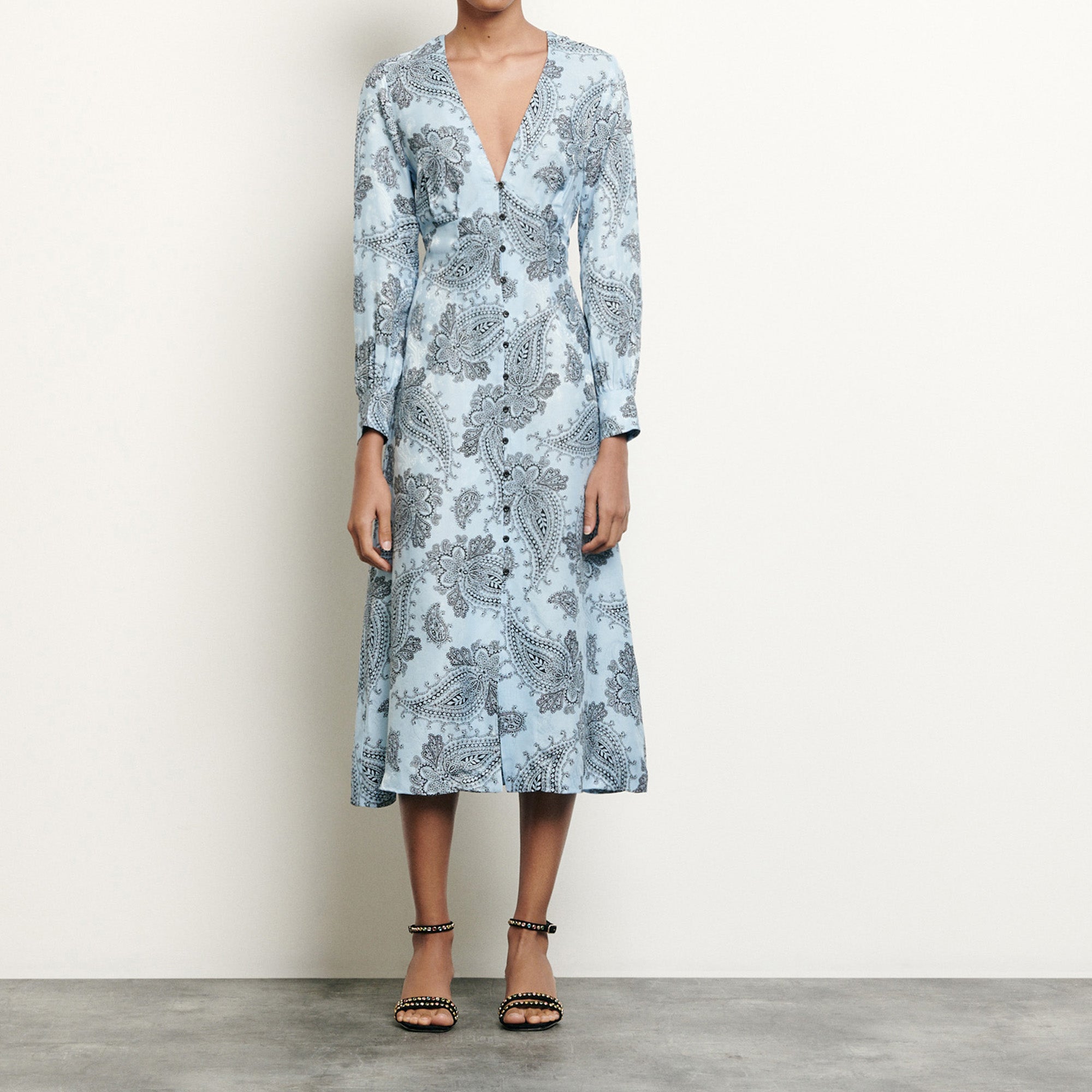 Robe midi en soie mélangée imprimée Sandro seconde main