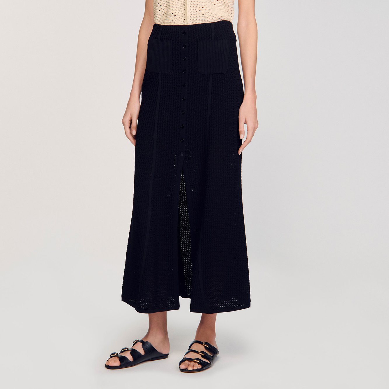 Jupe longue en maille fantaisie Sandro seconde main