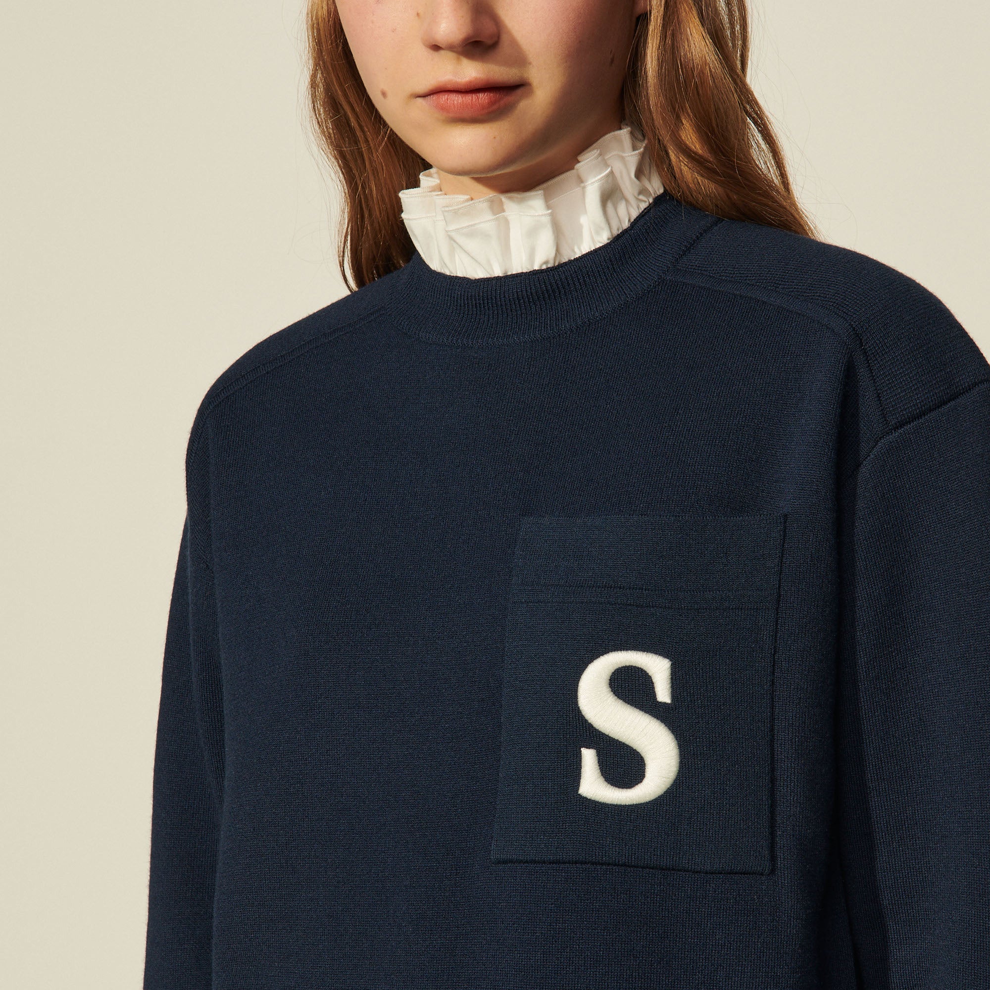 Pull à col volanté contrasté Sandro seconde main