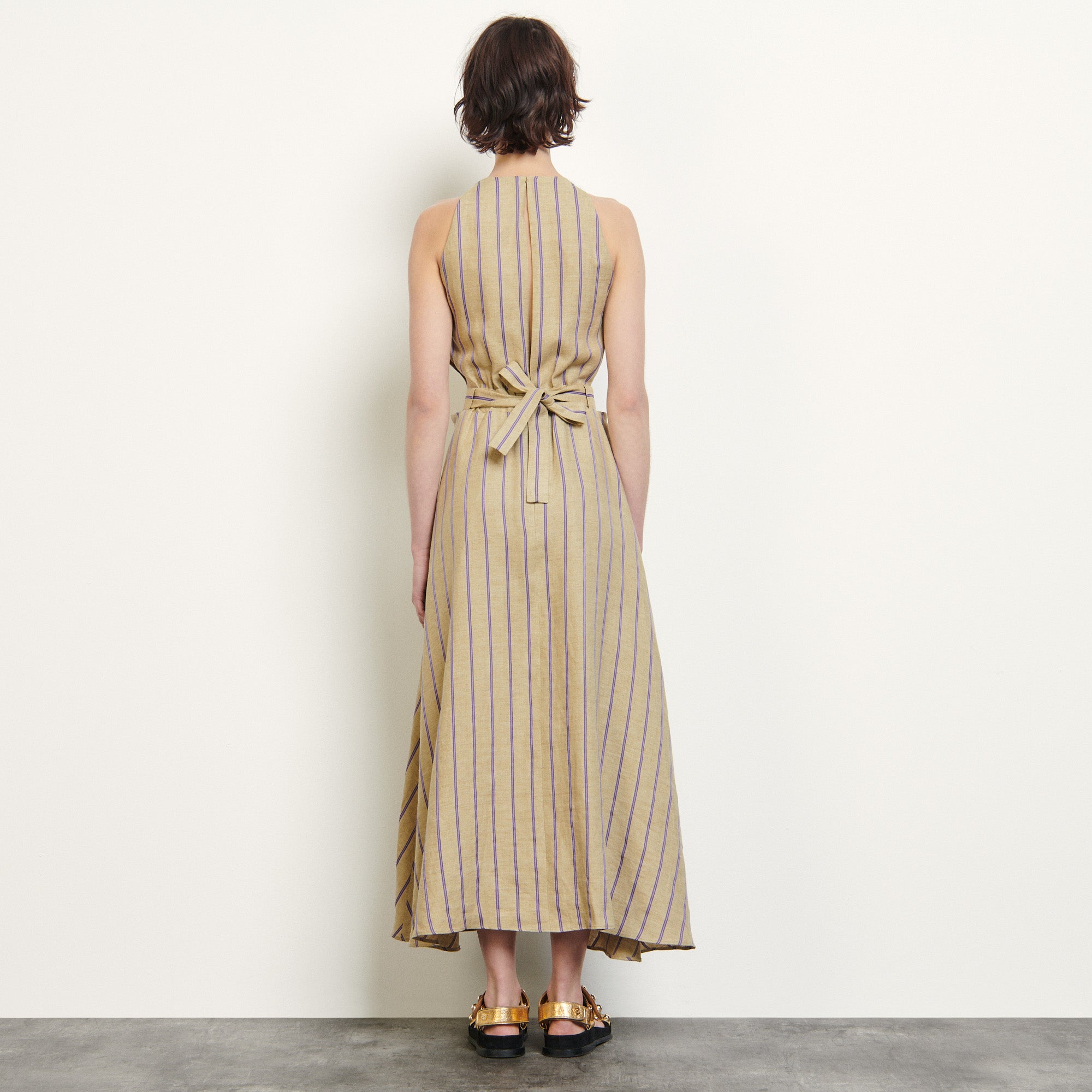 Robe longue à rayures en lin mélangé Sandro seconde main