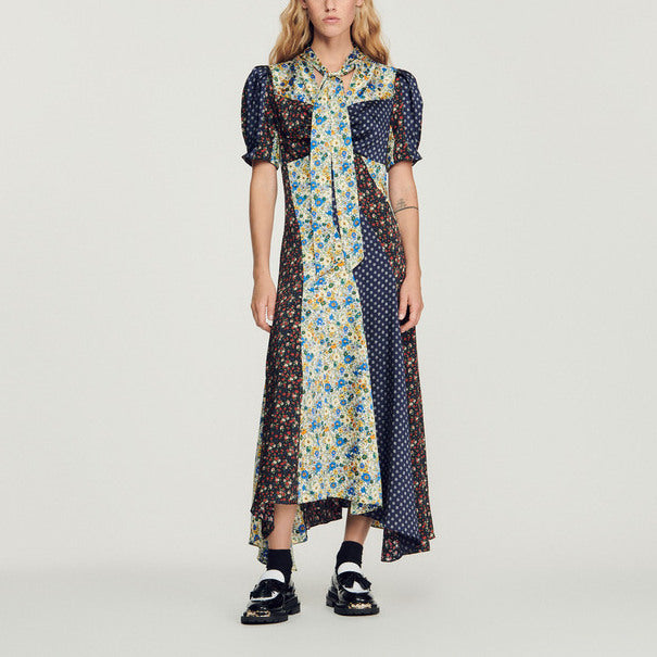 Robe longue imprimée à col lavallière Sandro seconde main