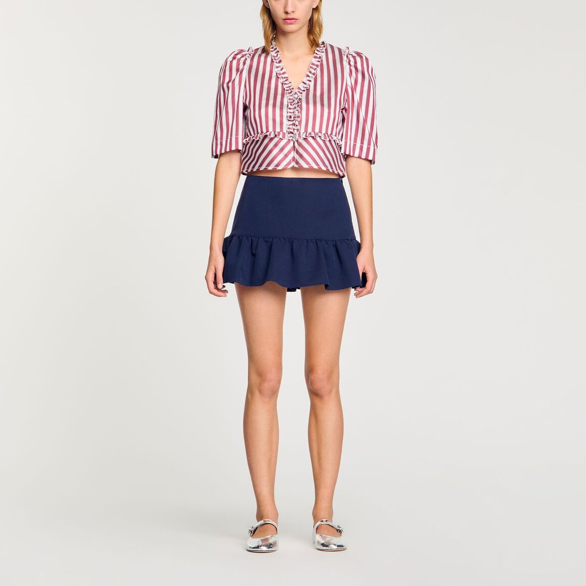 Chemise à rayures et volants Sandro seconde main