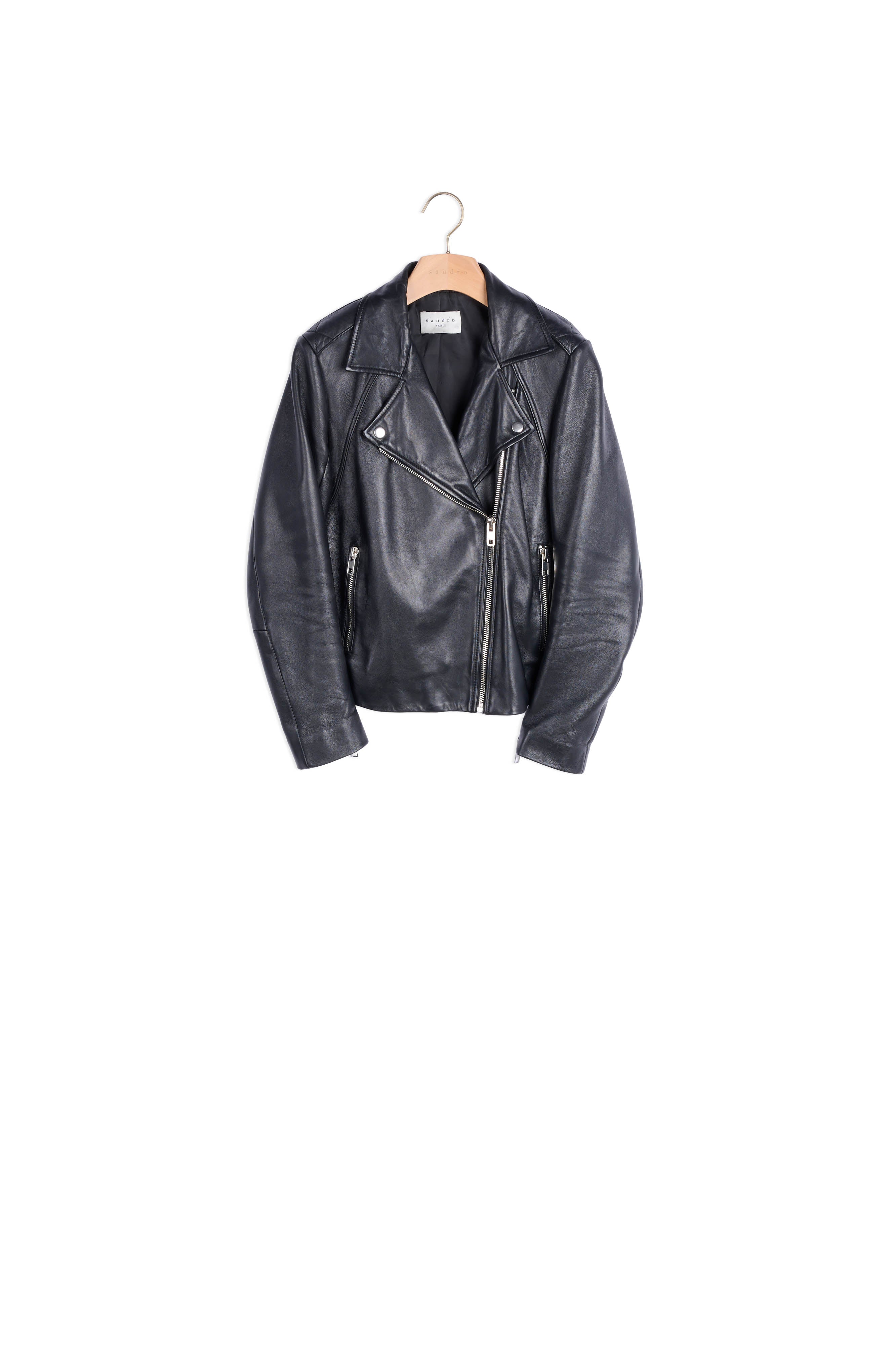 Blouson biker en cuir Sandro seconde main