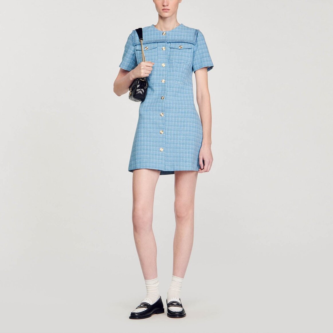 Robe courte boutonnée en tweed Sandro seconde main