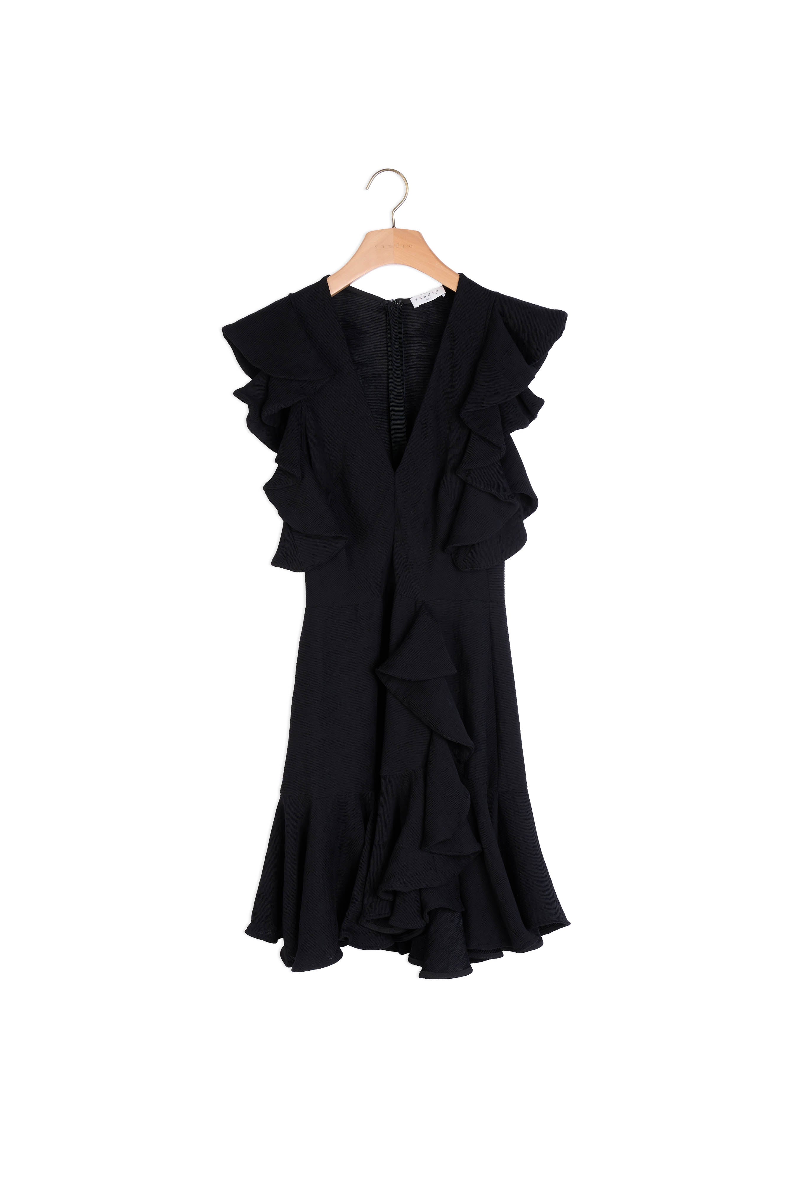 Robe décolletée type patineuse à volants Sandro seconde main