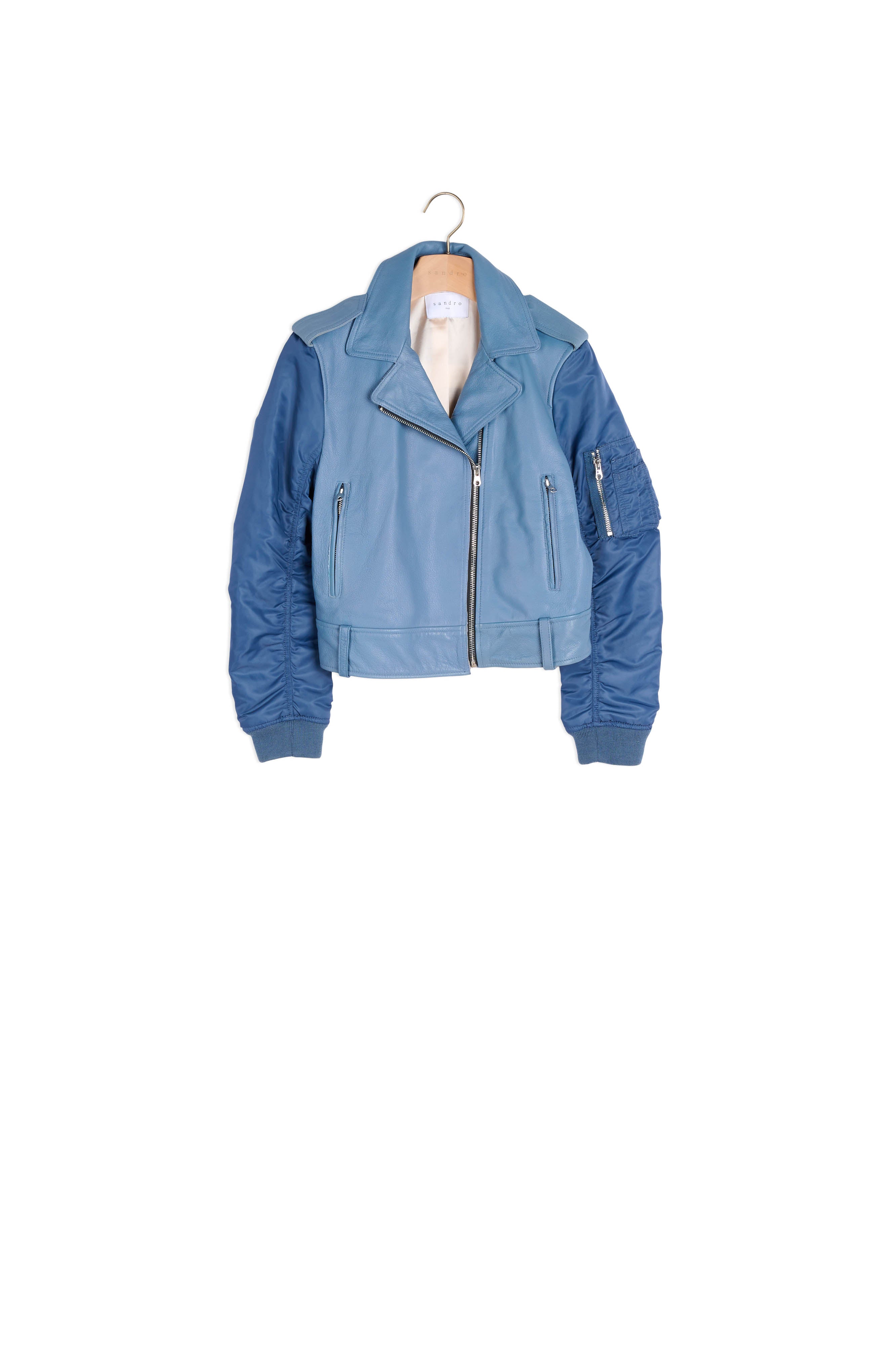 Veste en cuir et manches teddy Sandro seconde main