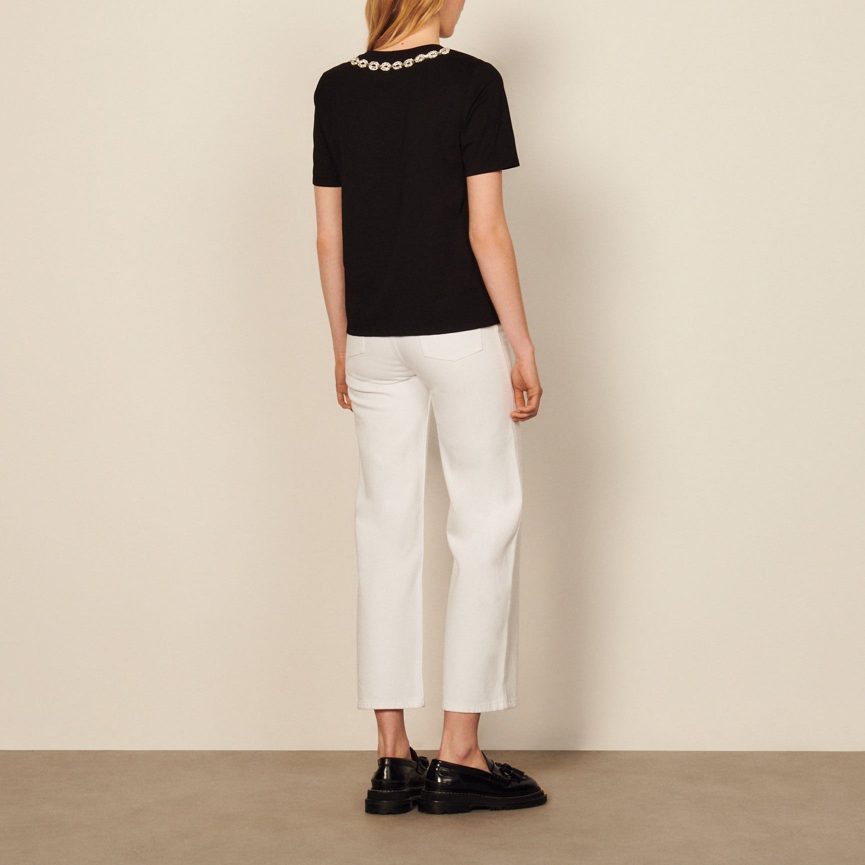 T-shirt en coton biologique à col bijou Sandro seconde main