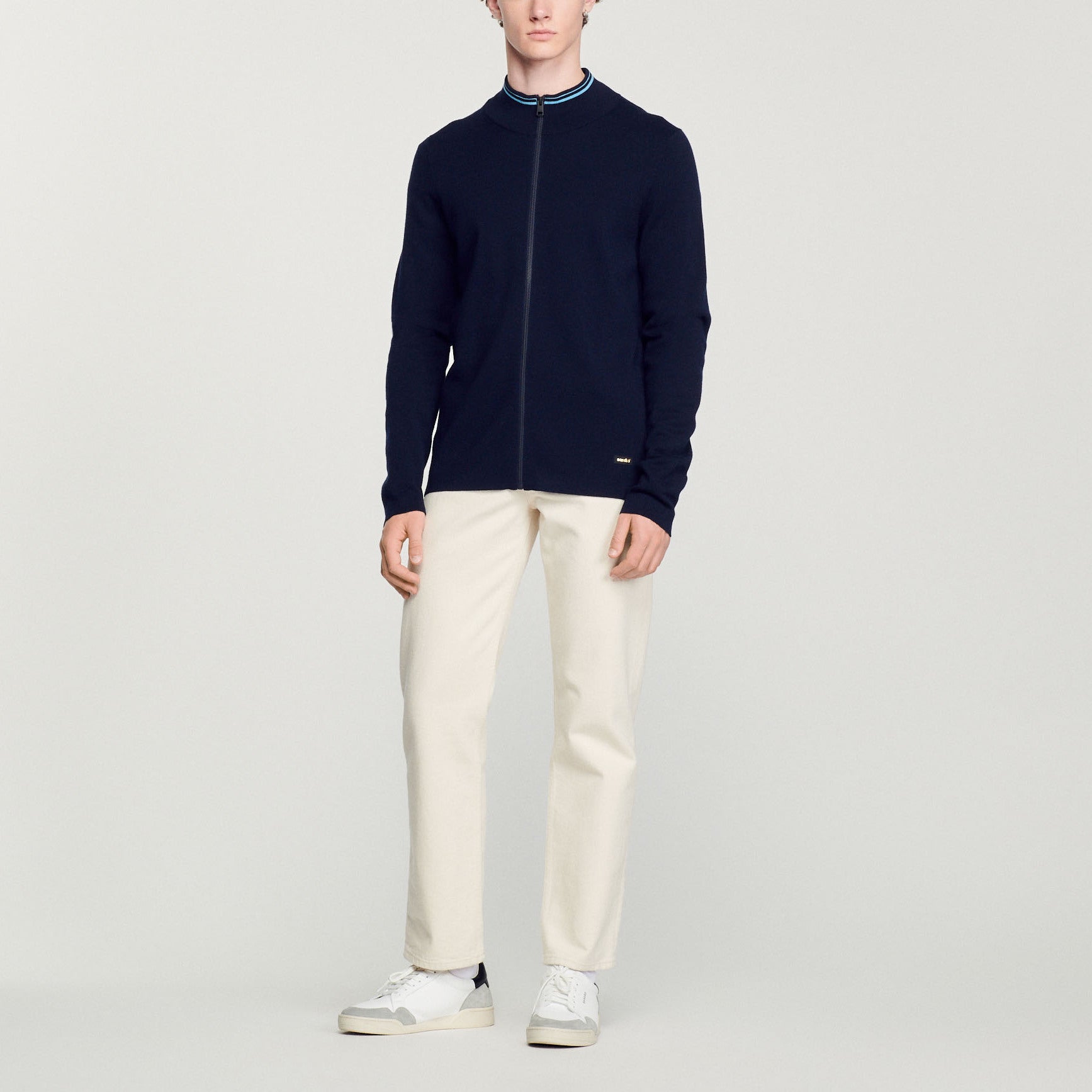 Cardigan zippé à col rayé Sandro seconde main