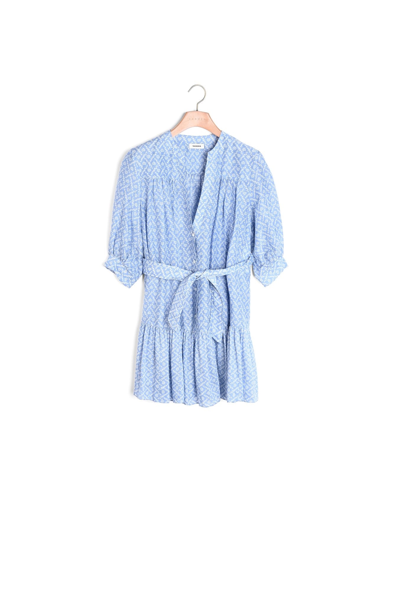 Robe courte lin et soie imprimé coeurs Sandro seconde main