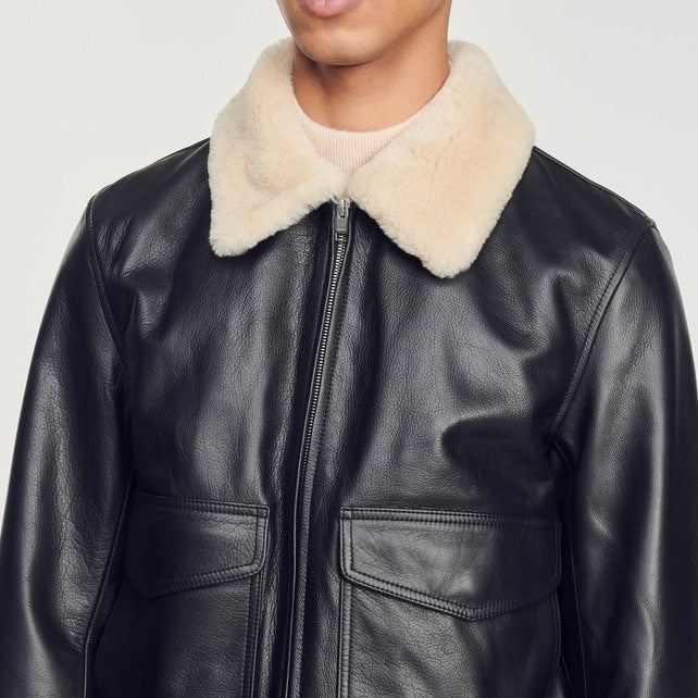 Blouson aviateur en cuir Sandro seconde main