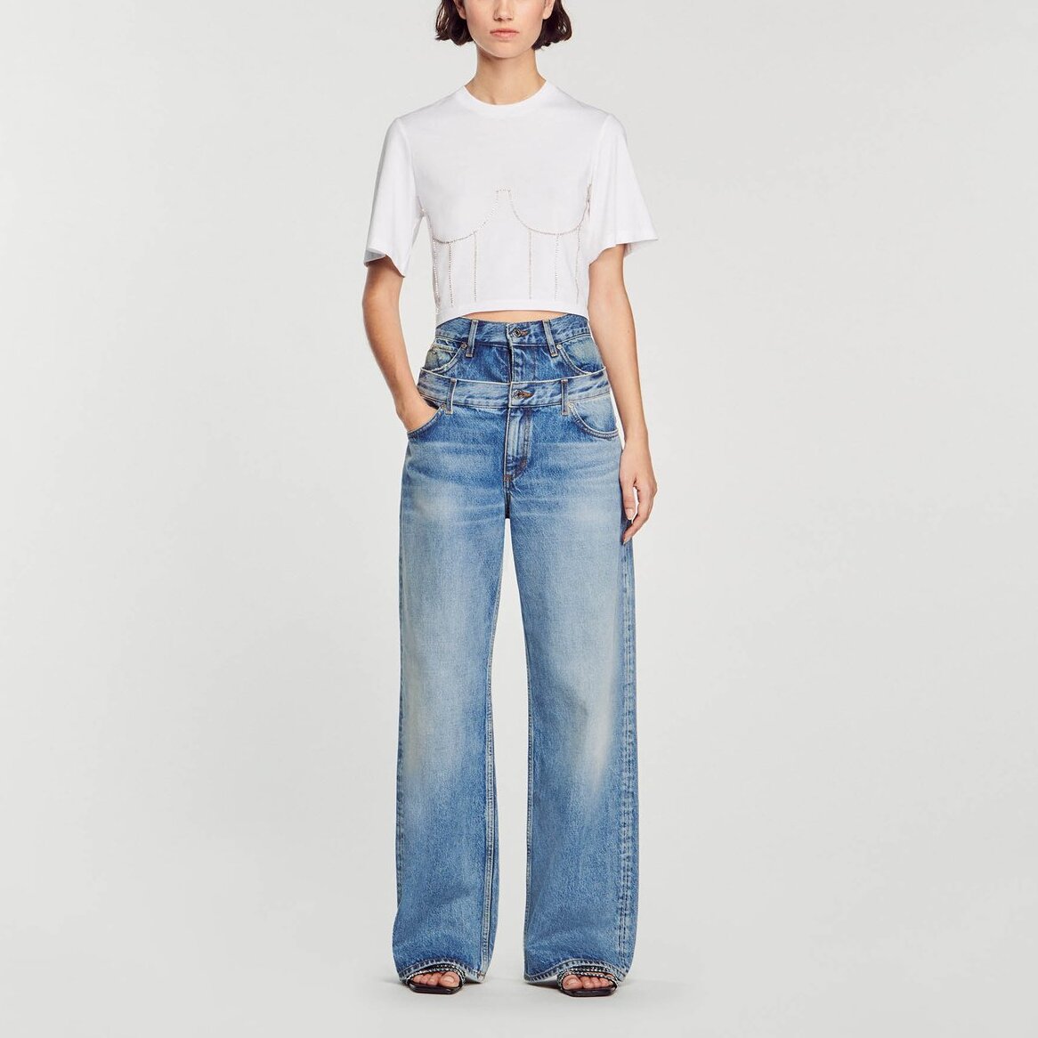 Tee-shirt effet bustier à strass Sandro seconde main