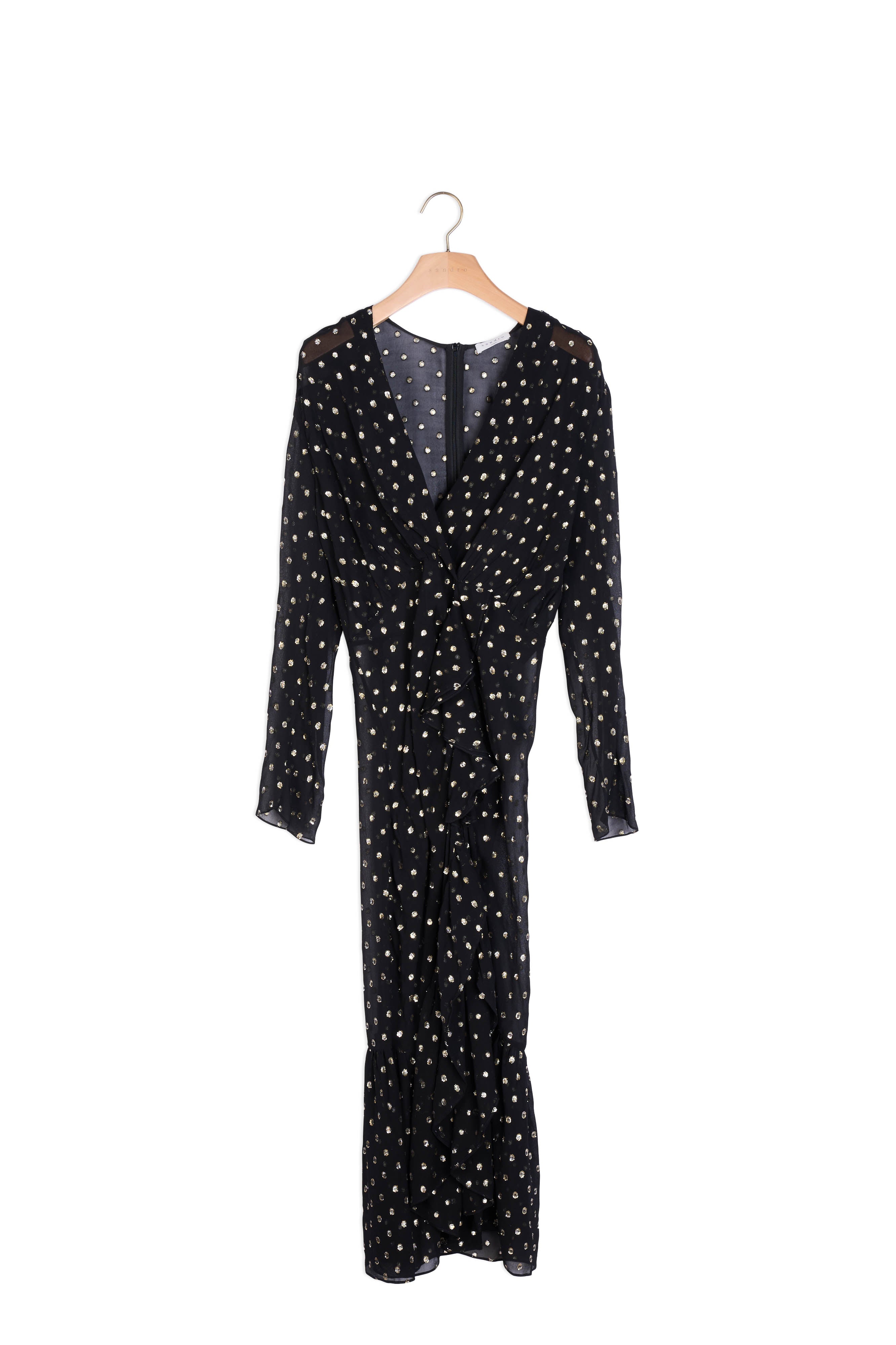 Robe longue à volants et pois lurex Sandro seconde main