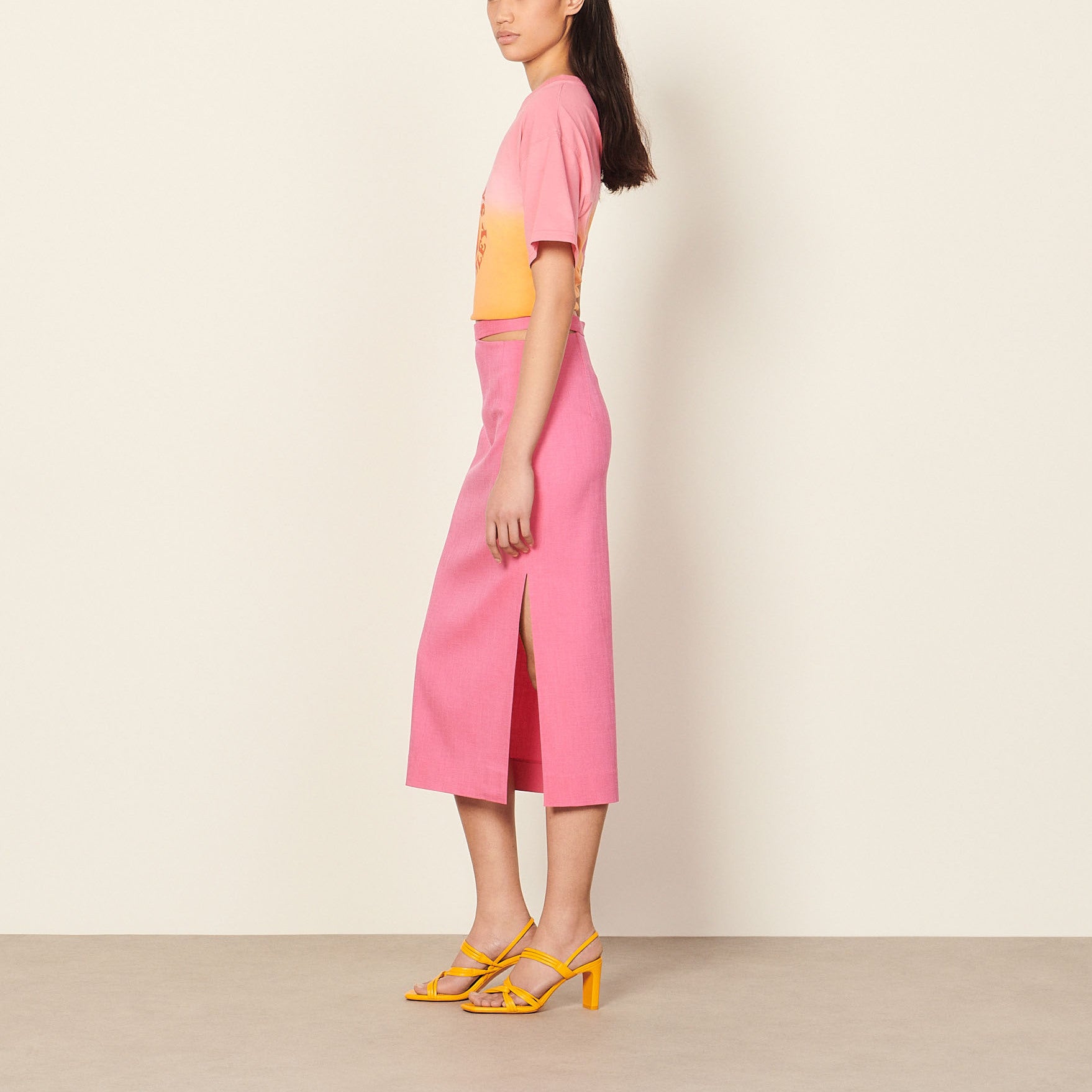 Jupe crayon midi à ceinture ajourée Sandro seconde main