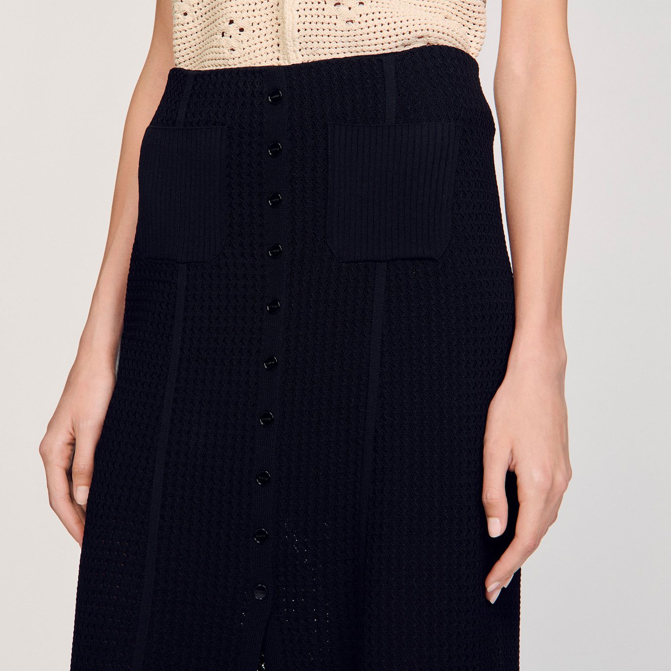 Jupe longue en maille fantaisie Sandro seconde main