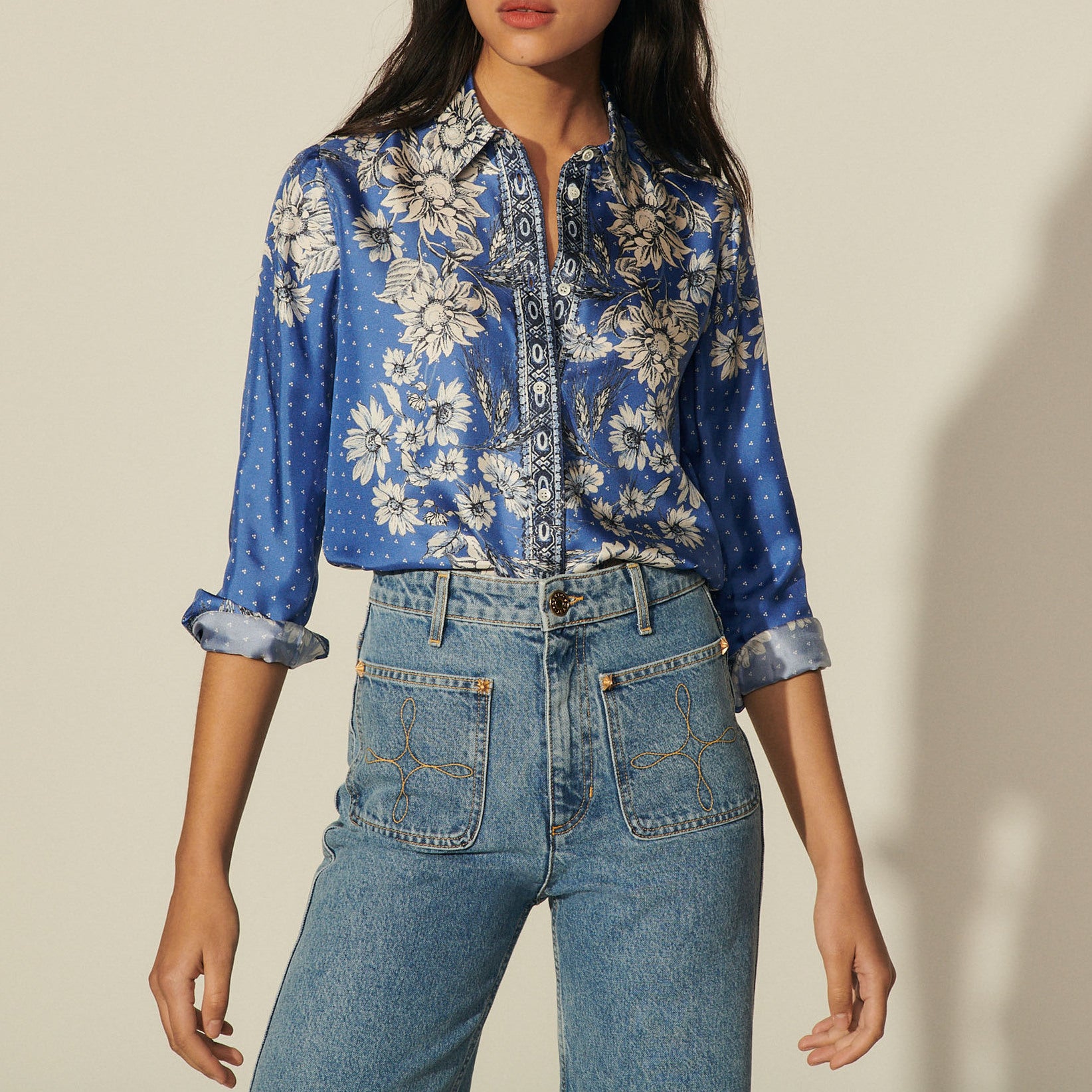 Chemise en soie imprimée Sandro seconde main