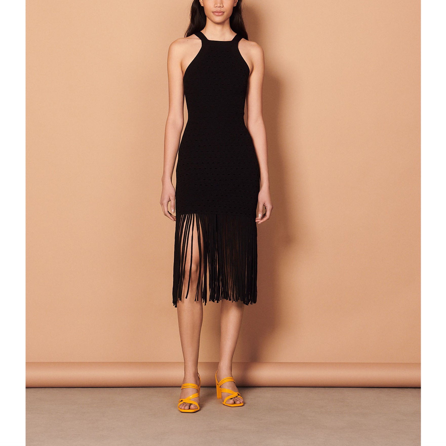 Robe midi frangée en maille Sandro seconde main