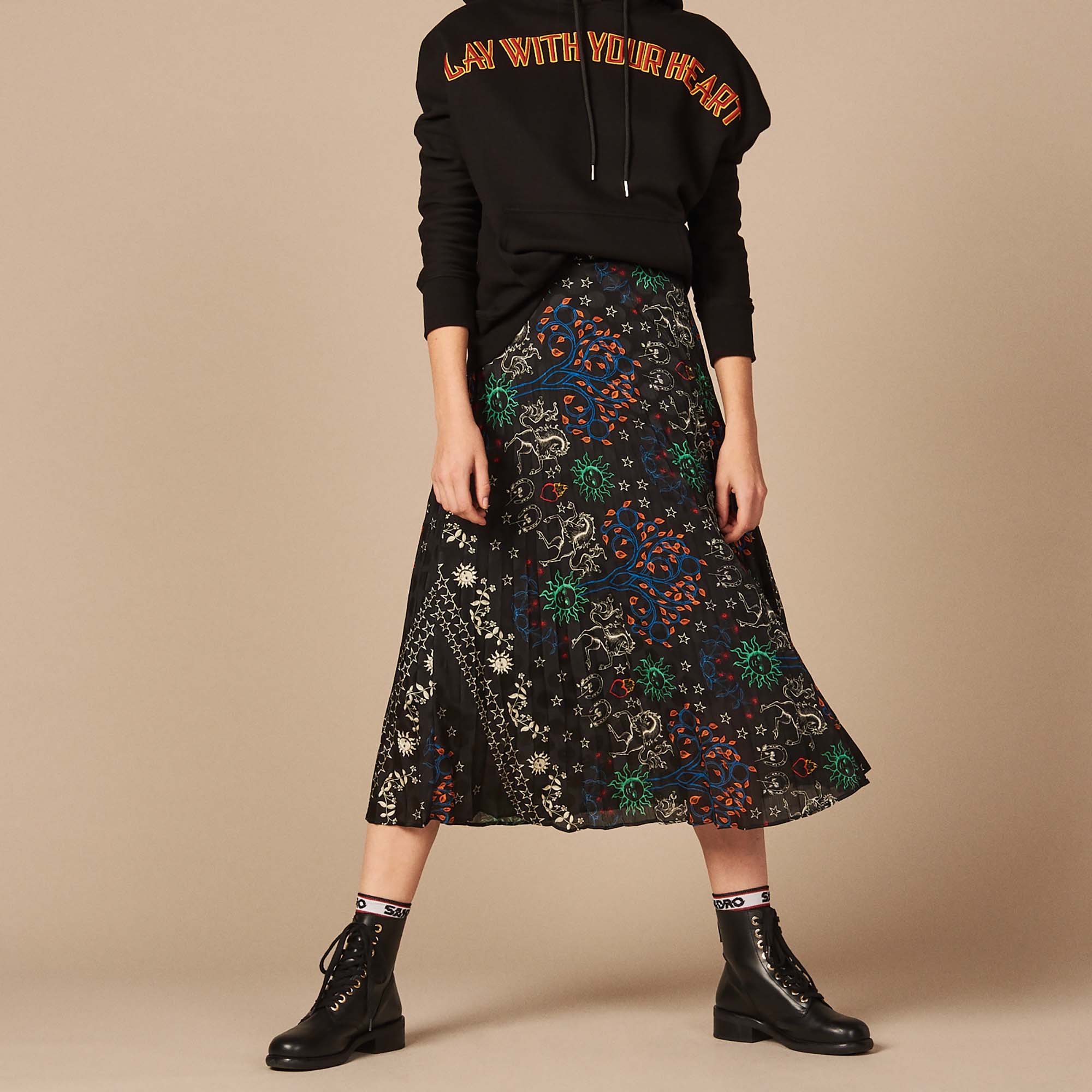 Jupe midi plissée et imprimée Sandro seconde main