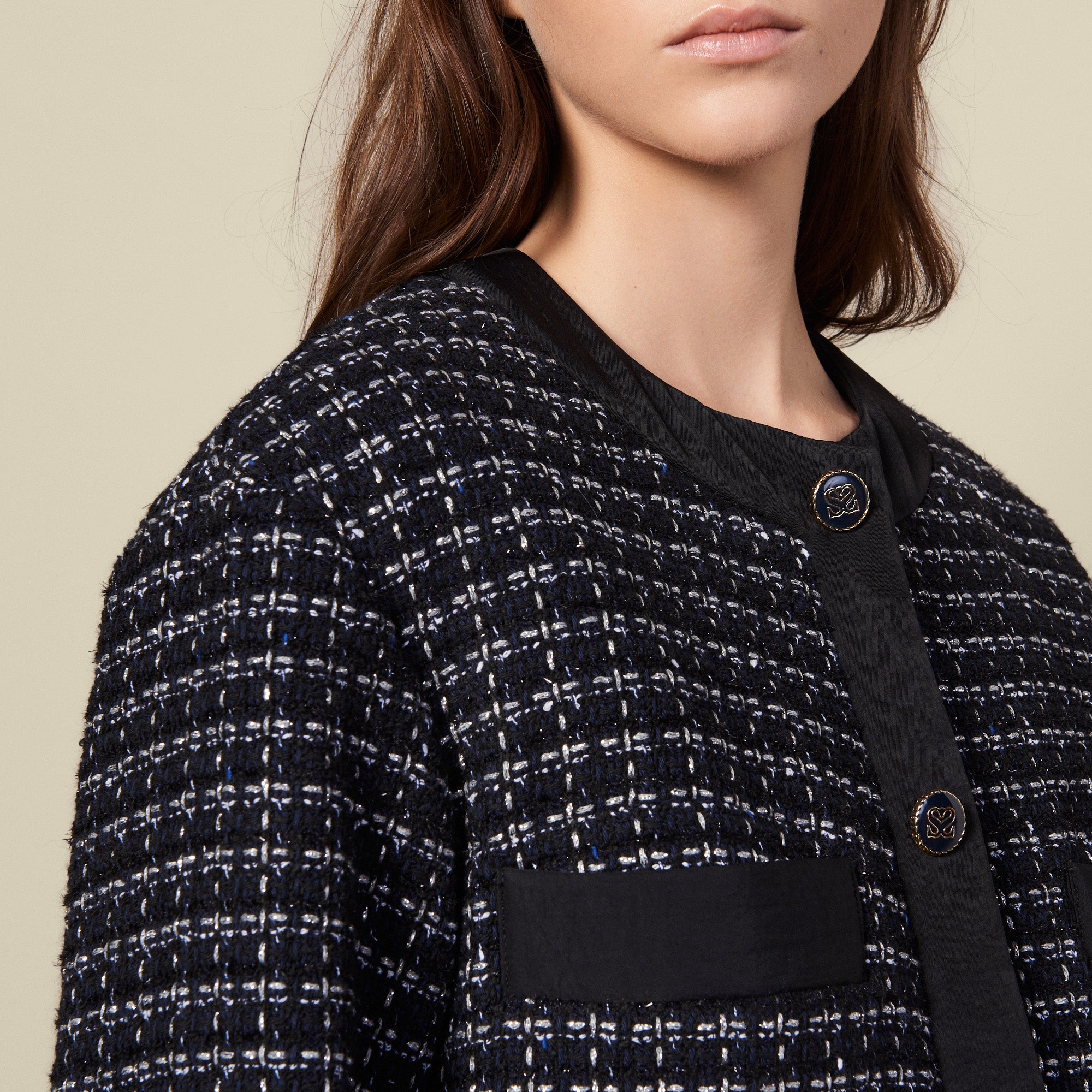 Blouson over size en tweed matelassé Sandro seconde main