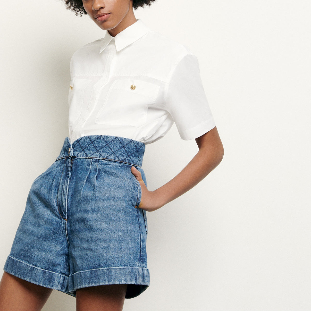 Short en Jean à ceinture matelassée Sandro seconde main