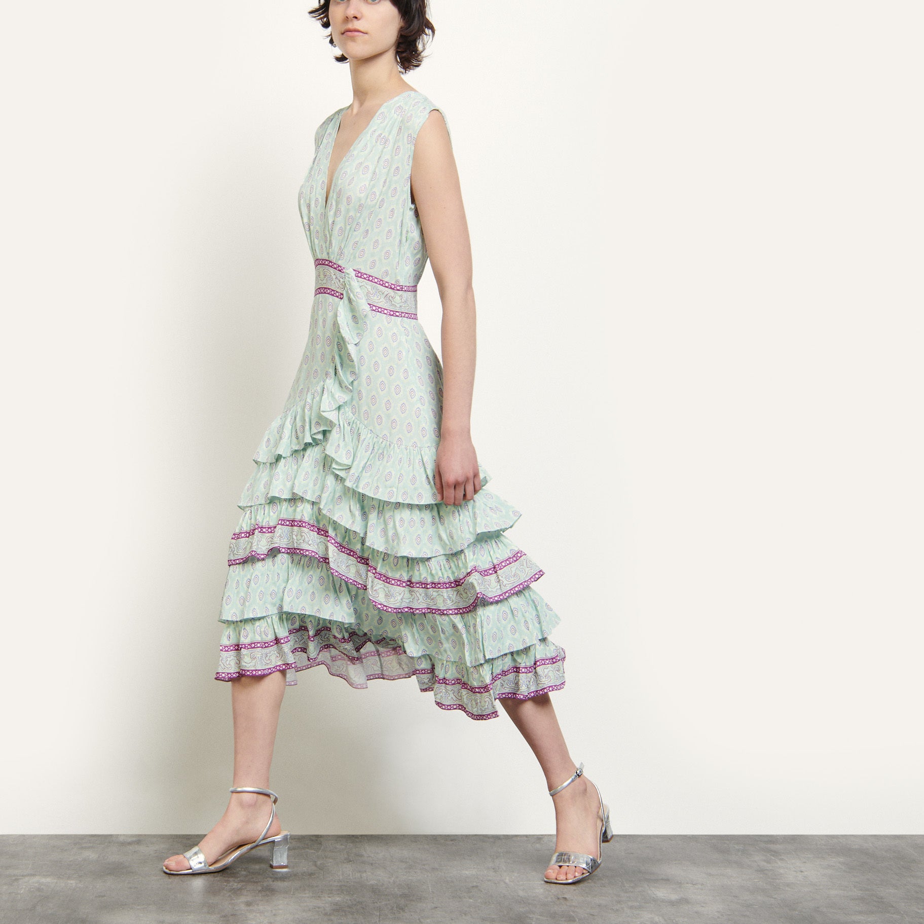 Robe longue imprimée à volants Sandro seconde main