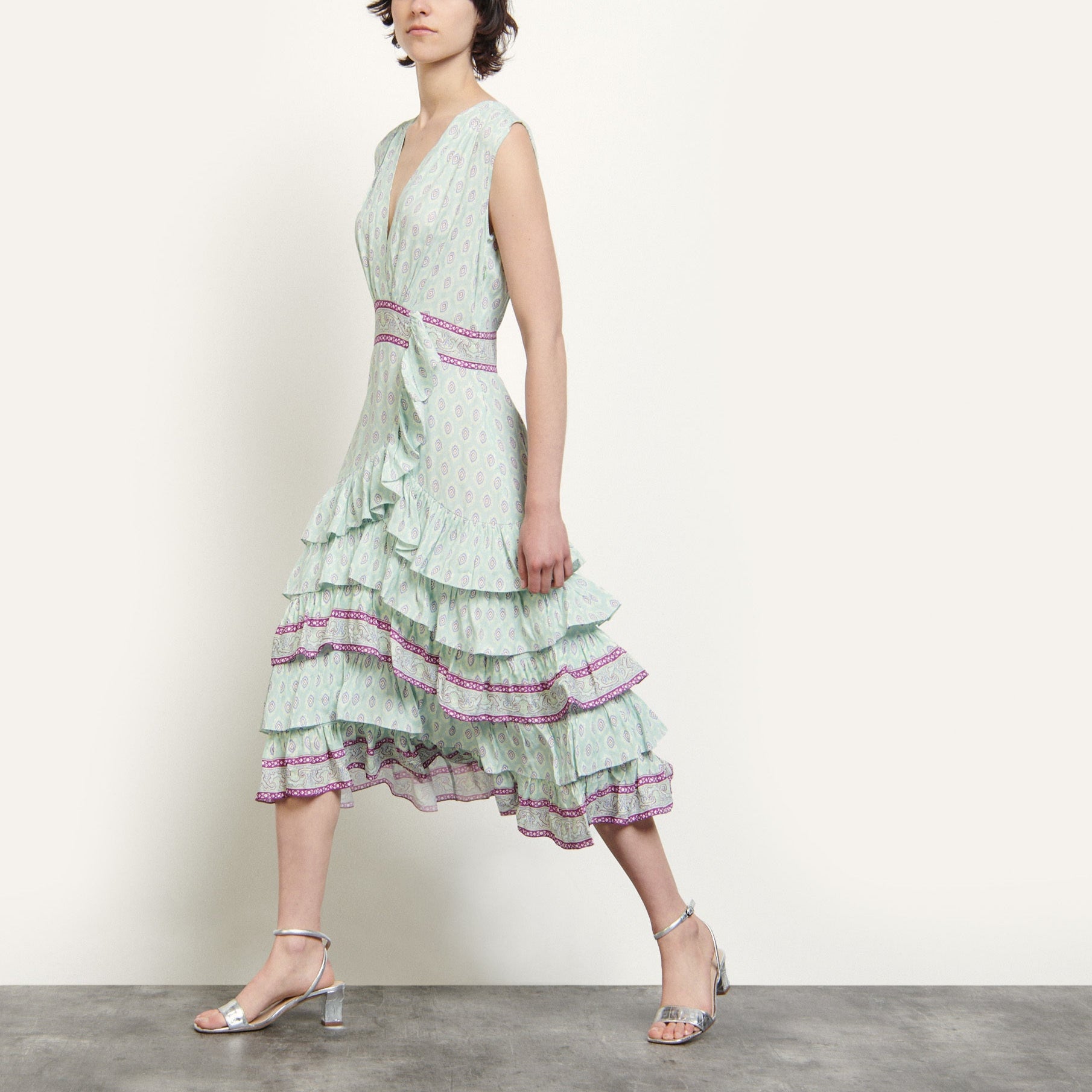 Robe longue imprimée à volants Sandro seconde main