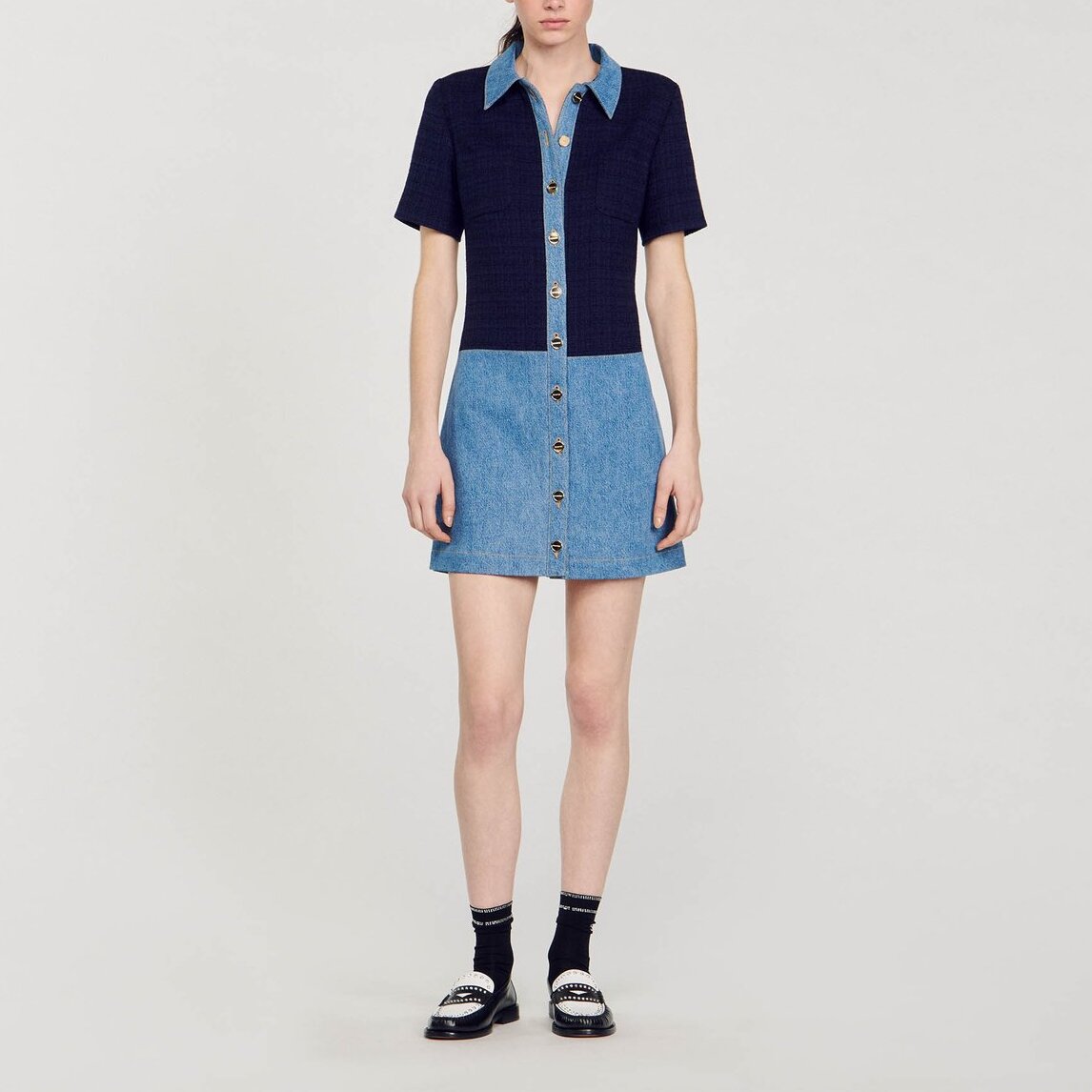 Robe courte en tweed et denim Sandro seconde main