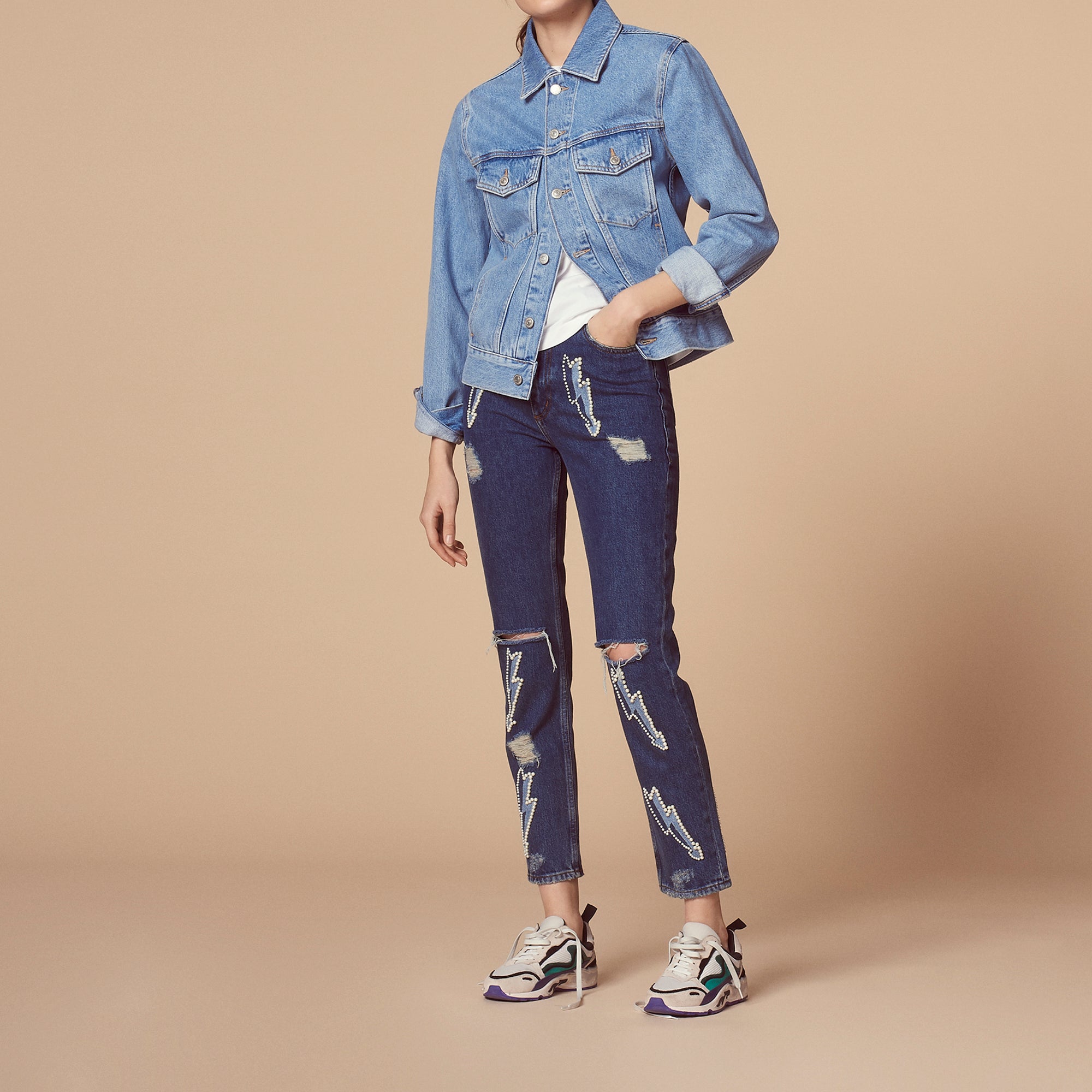 Jean taille haute empiècements éclairs Sandro seconde main