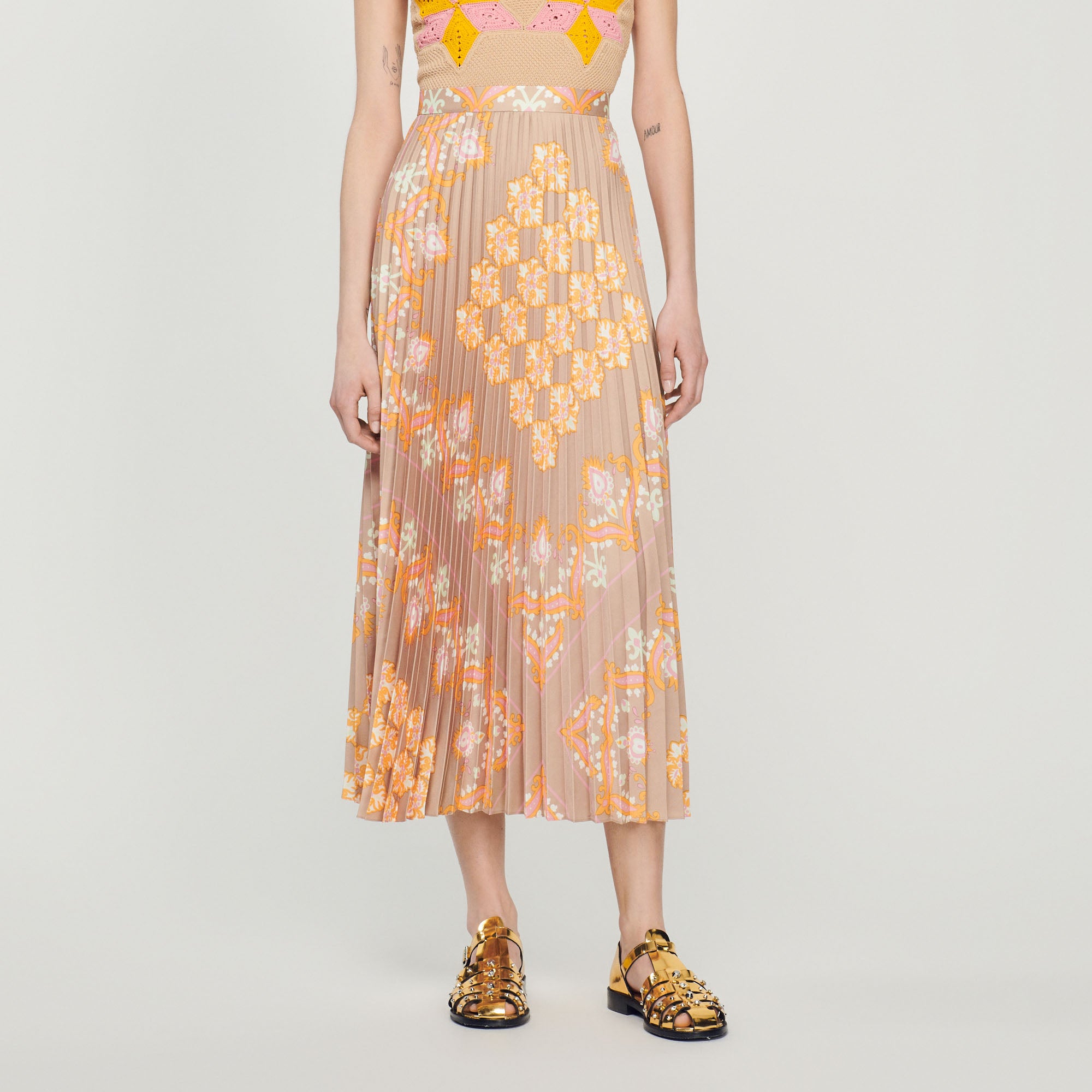 Jupe longue plissée imprimée Sandro seconde main