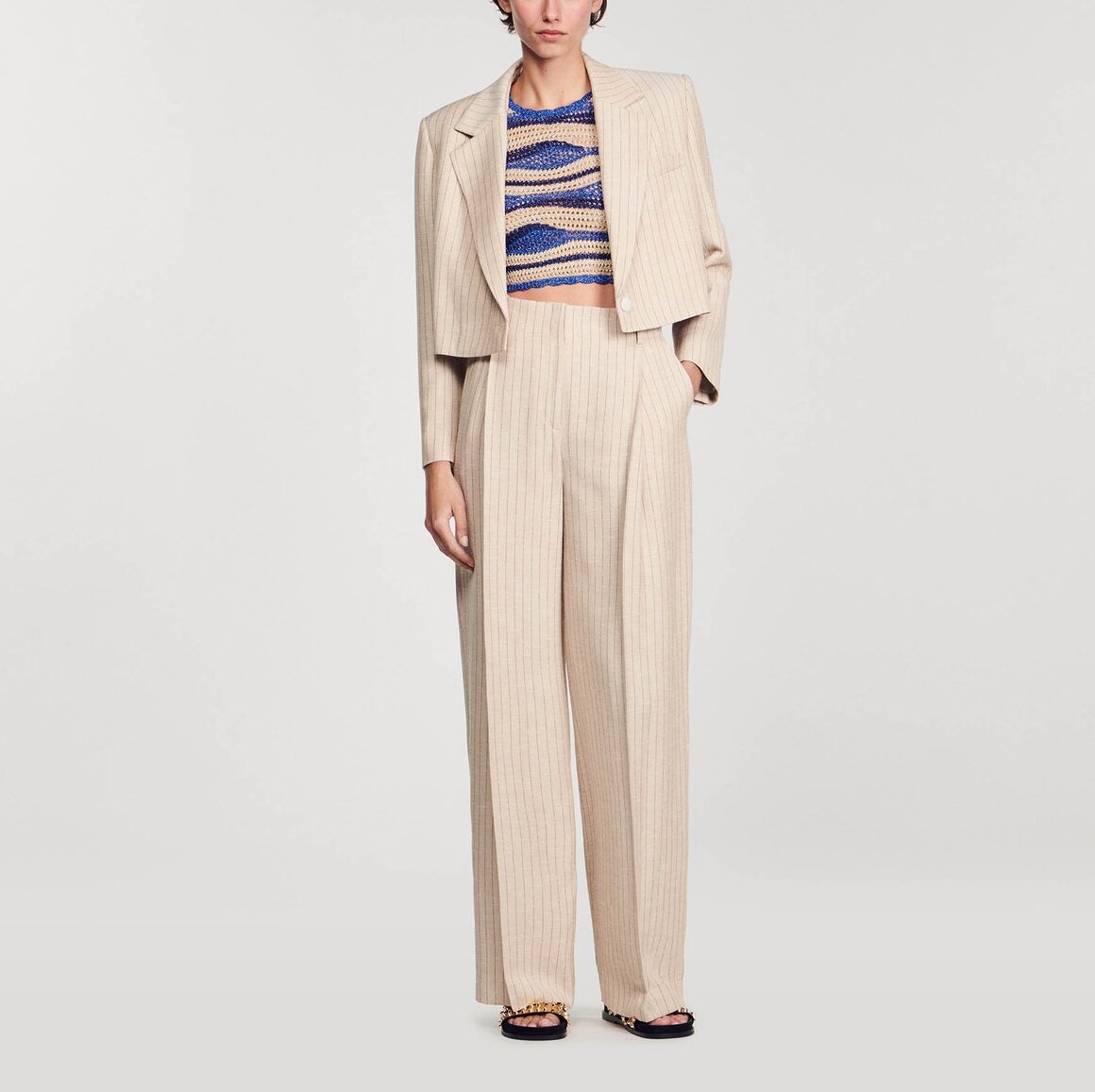 Pantalon de costume large à rayures Sandro seconde main