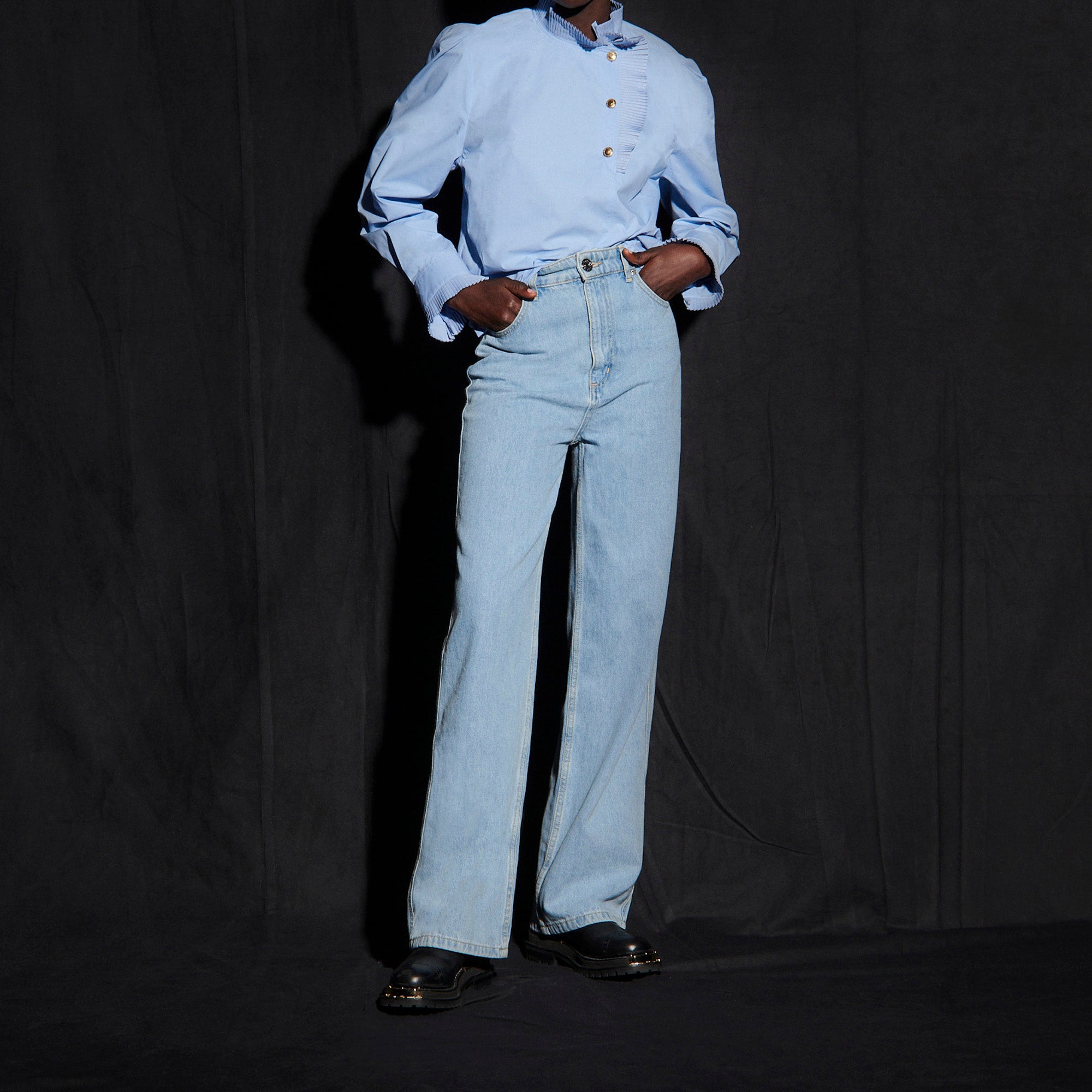 Top en popeline à col plissé Sandro seconde main