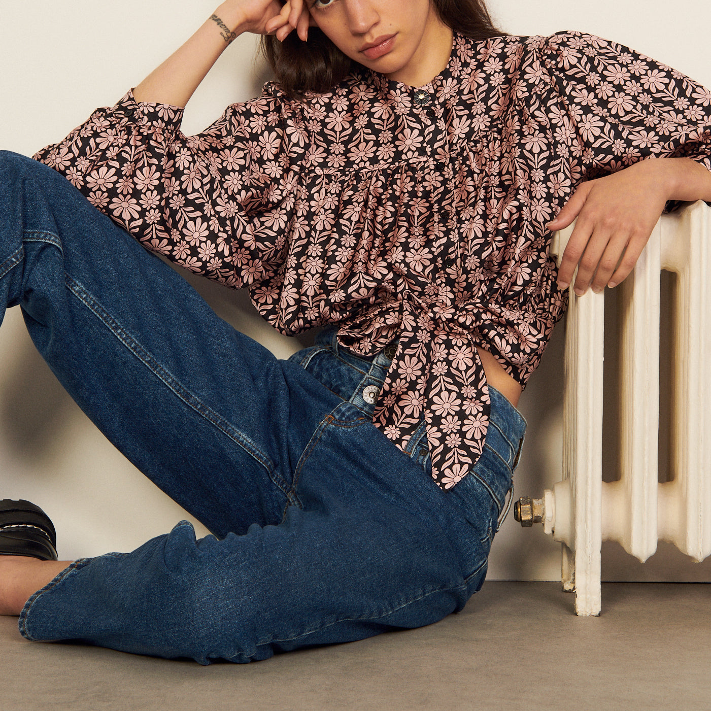 Chemise Noir / Rose Sandro seconde main